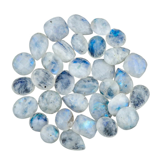 GEMKORA Natural Moonstone Briolette Cut Gemstones Cabochons for Jewelry Making, Mix-Shape | 12-14pcs | 8-12mm