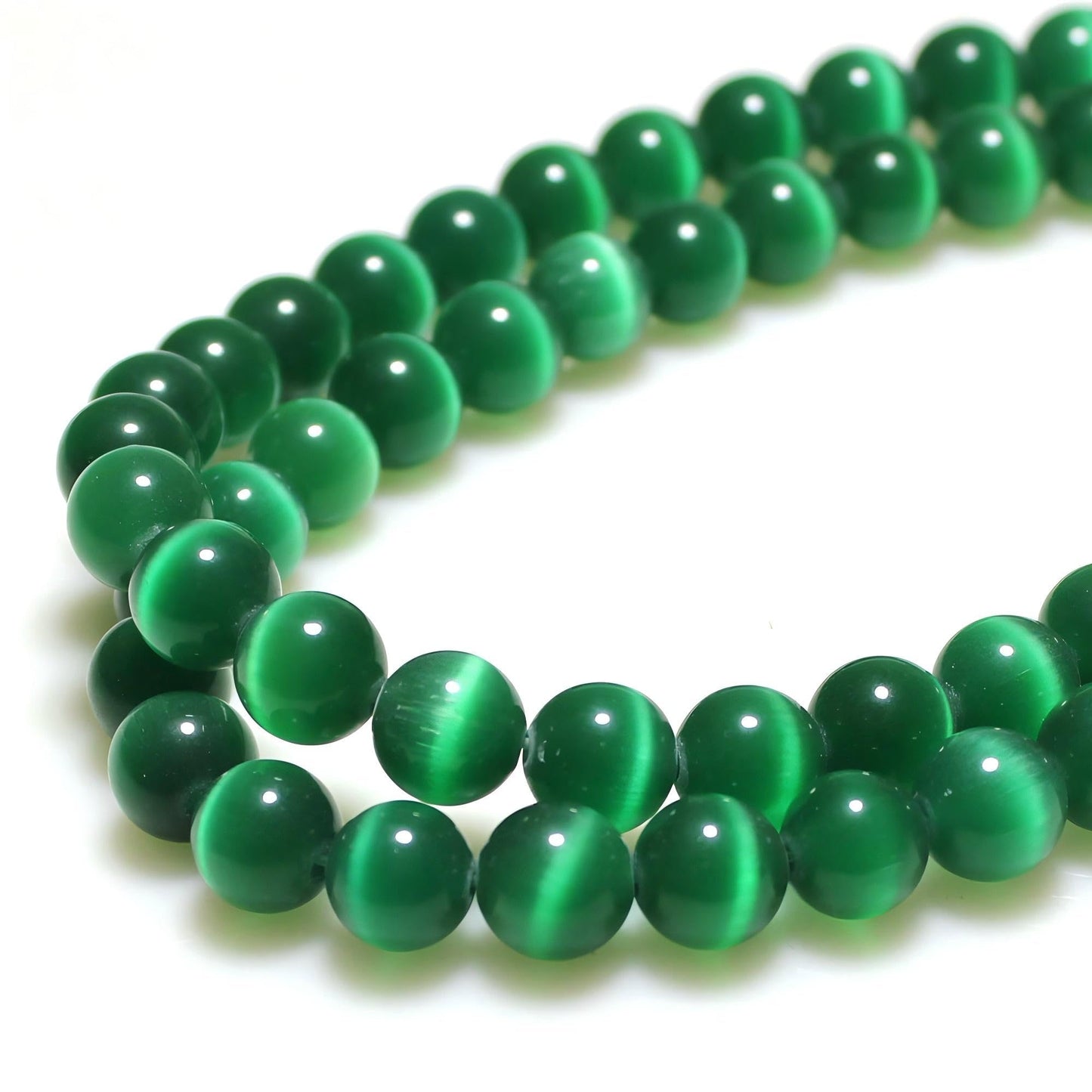 MJDCB 60pcs Peacock Green Cat Eye Stone Beads 6mm Round Crystal Loose Bead for Jewelry Making DIY Bracelets Necklace Accessories