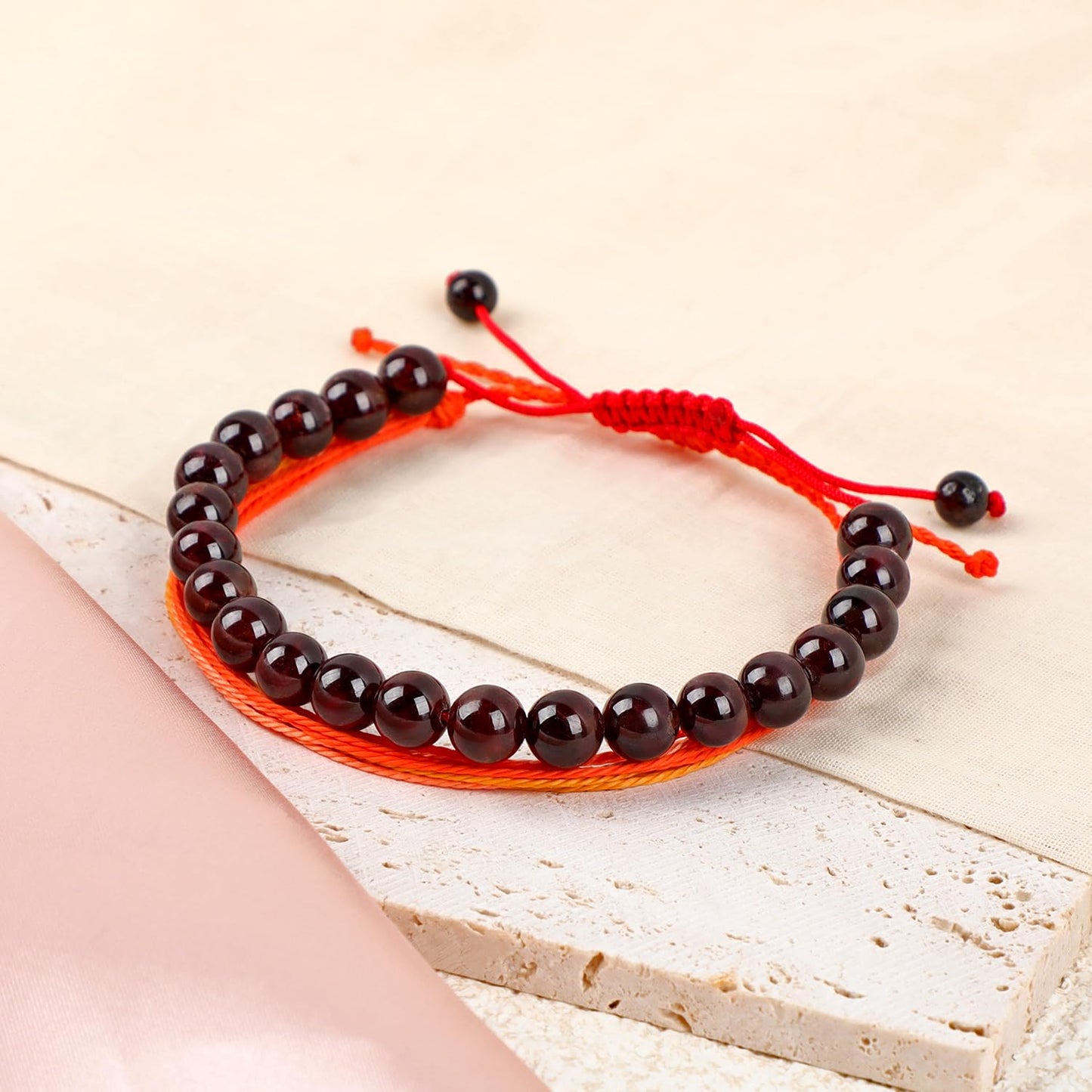 LPBeads 8mm Garnet Bracelet with Handmade Rope Bracelet Size Adjustable Natural Stone Crystal Healing Bracelets Gifts for Unisex Adults
