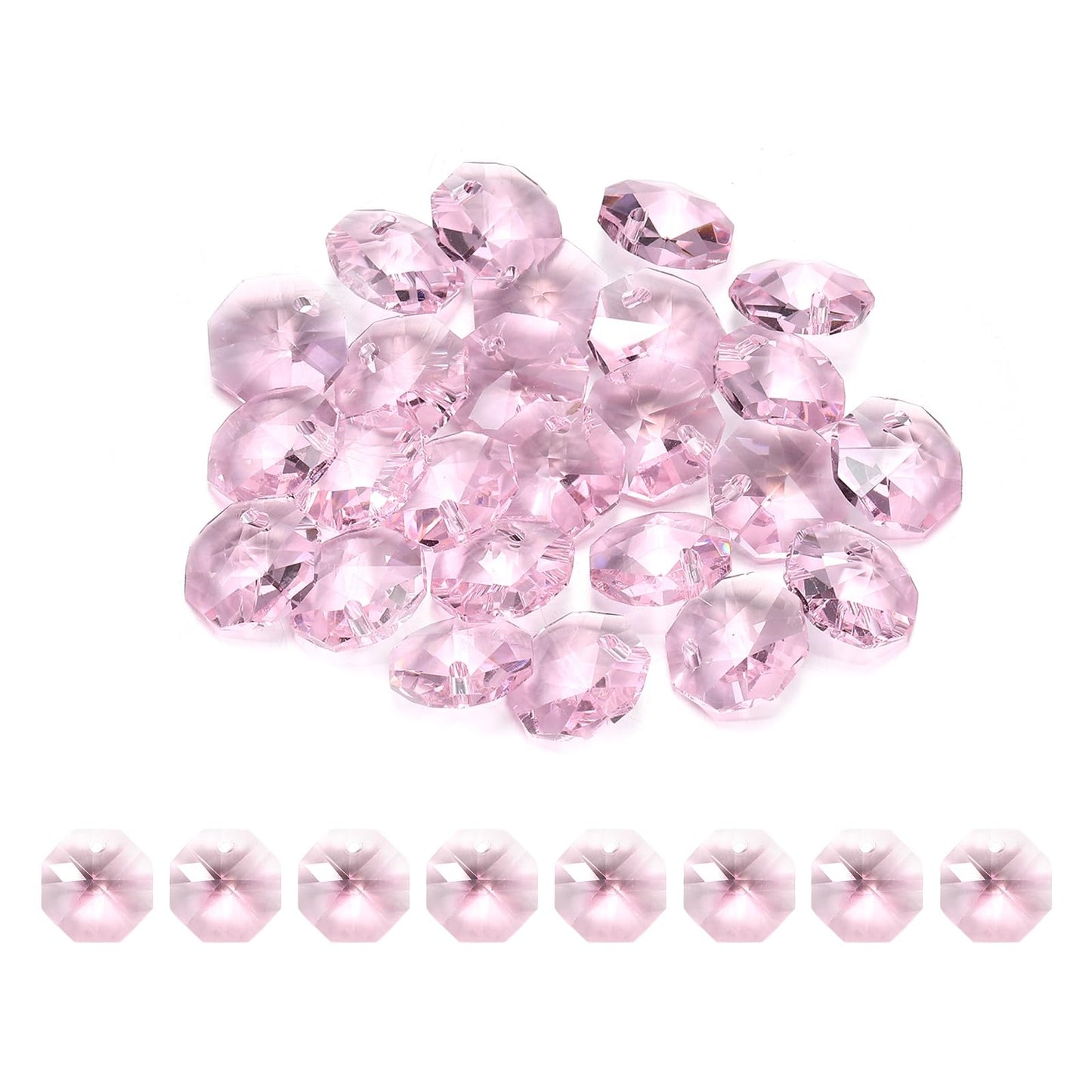 uxcell 25Pcs 1 Hole Crystal Octagon Beads, 12mm K9 Glass Hanging Chandelier Beads Prisms Parts for Crystal Chandeliers Lamp Hanging Pendant Jewelry DIY Craft, Pink