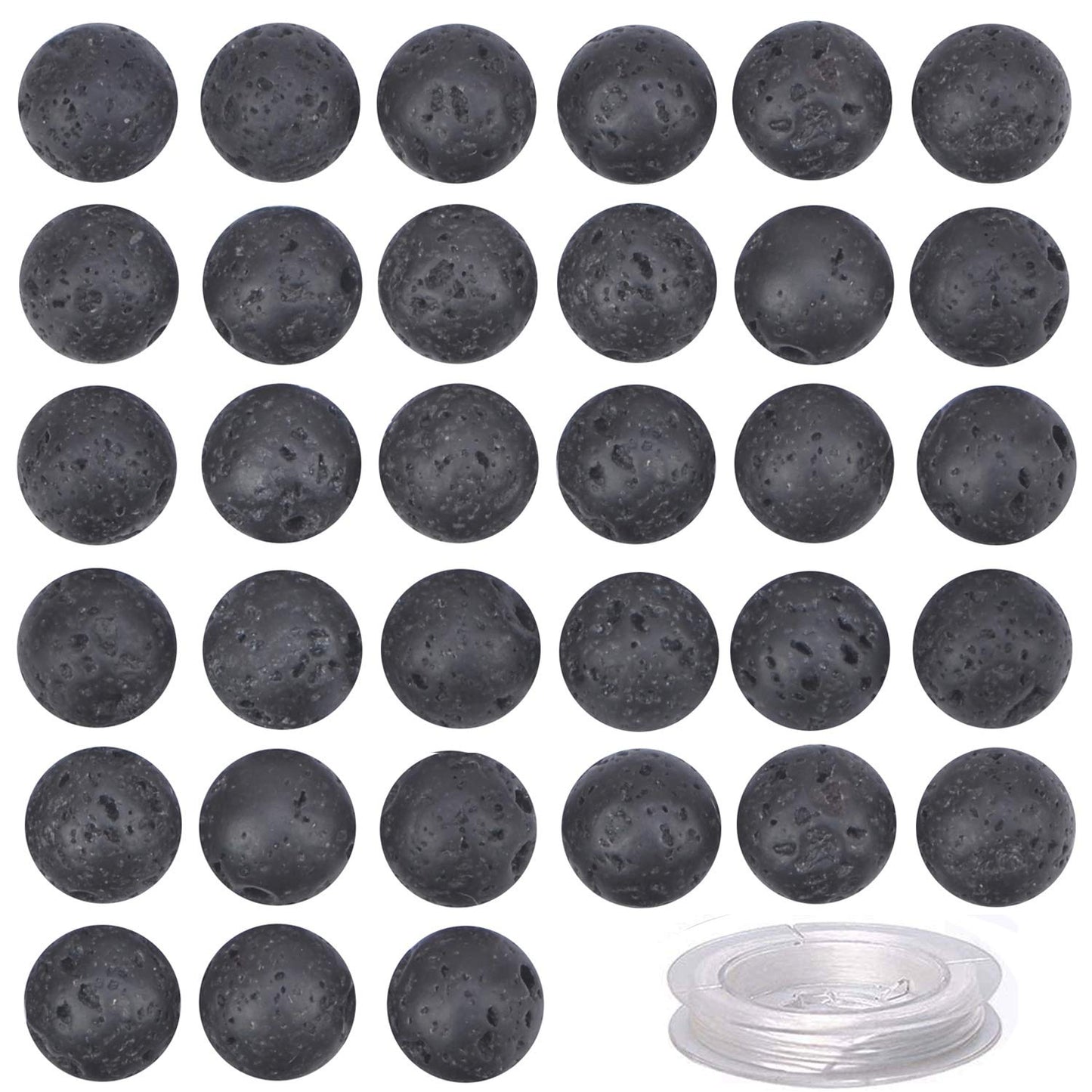 100Pcs Natural Crystal Beads Stone Gemstone Round Loose Energy Healing Beads with Free Crystal Stretch Cord for Jewelry Making (Black Lava, 8MM)