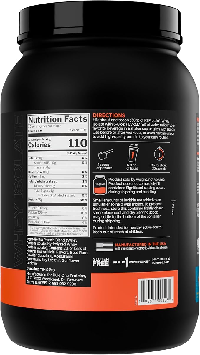 Rule 1 R1 Protein Whey Isolate - with 25g Protein & 6g BCAA Exclusively from Isolated & Hydrolyzed Sources for Workout Recovery (2 Pounds*, Fruity Cereal)