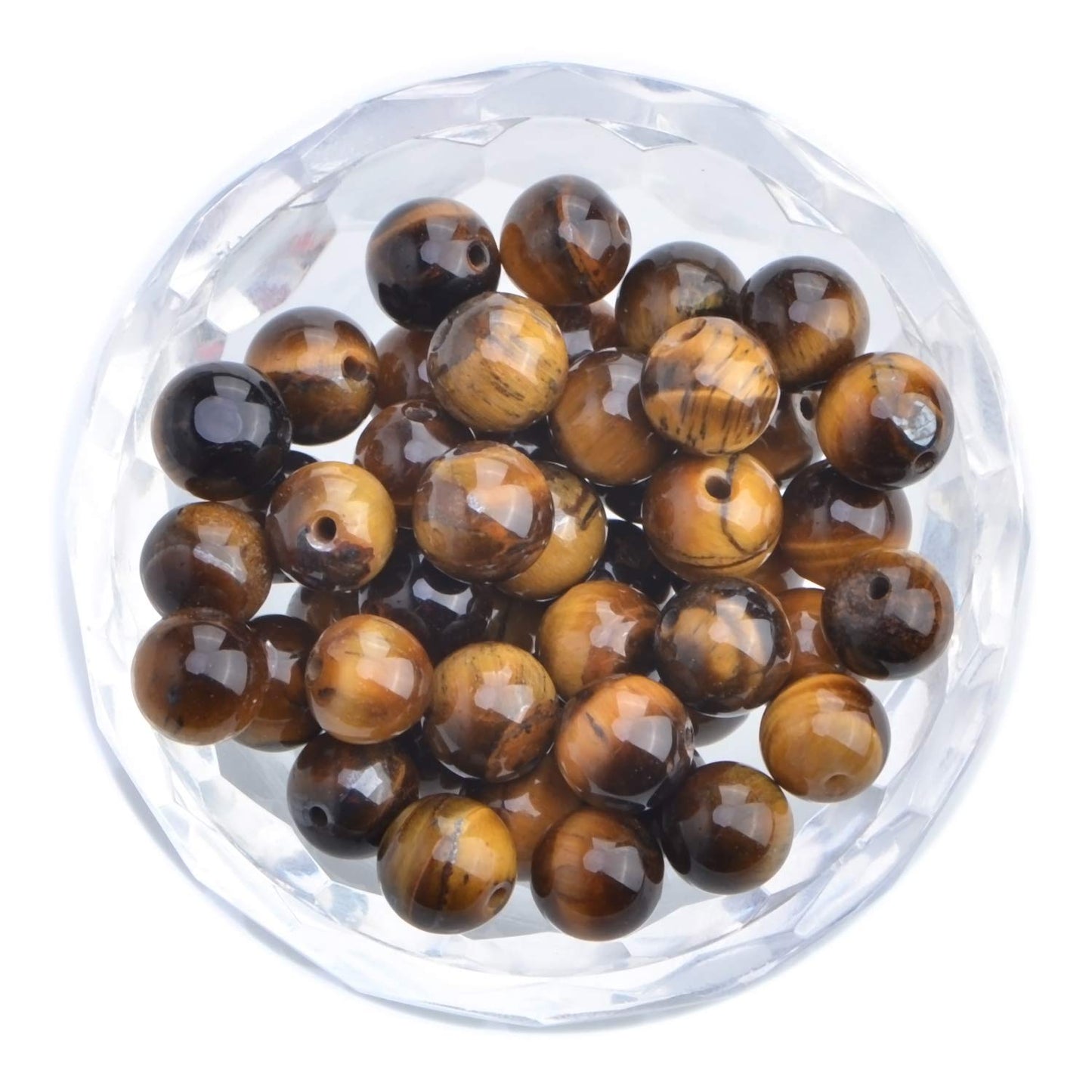 80Pcs Natural Crystal Beads Stone Gemstone Round Loose Energy Healing Beads with Free Crystal Stretch Cord for Jewelry Making (Yellow Tiger Eye, 10mm)