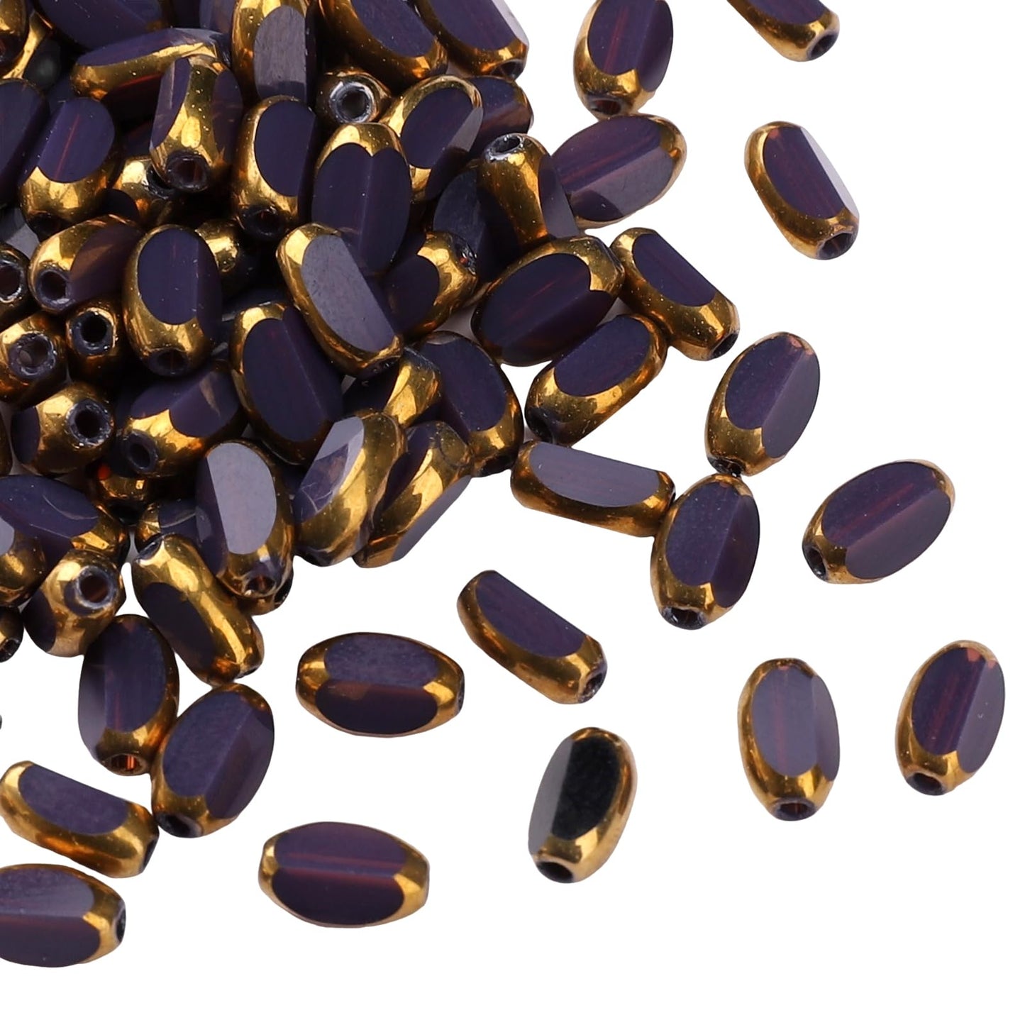 DADIFEN Glass Rice Beads Purple 4x6mm 50pcs Faceted Oval Golden Edge Crystal Loose Beads for DIY Craft Jewelry Making