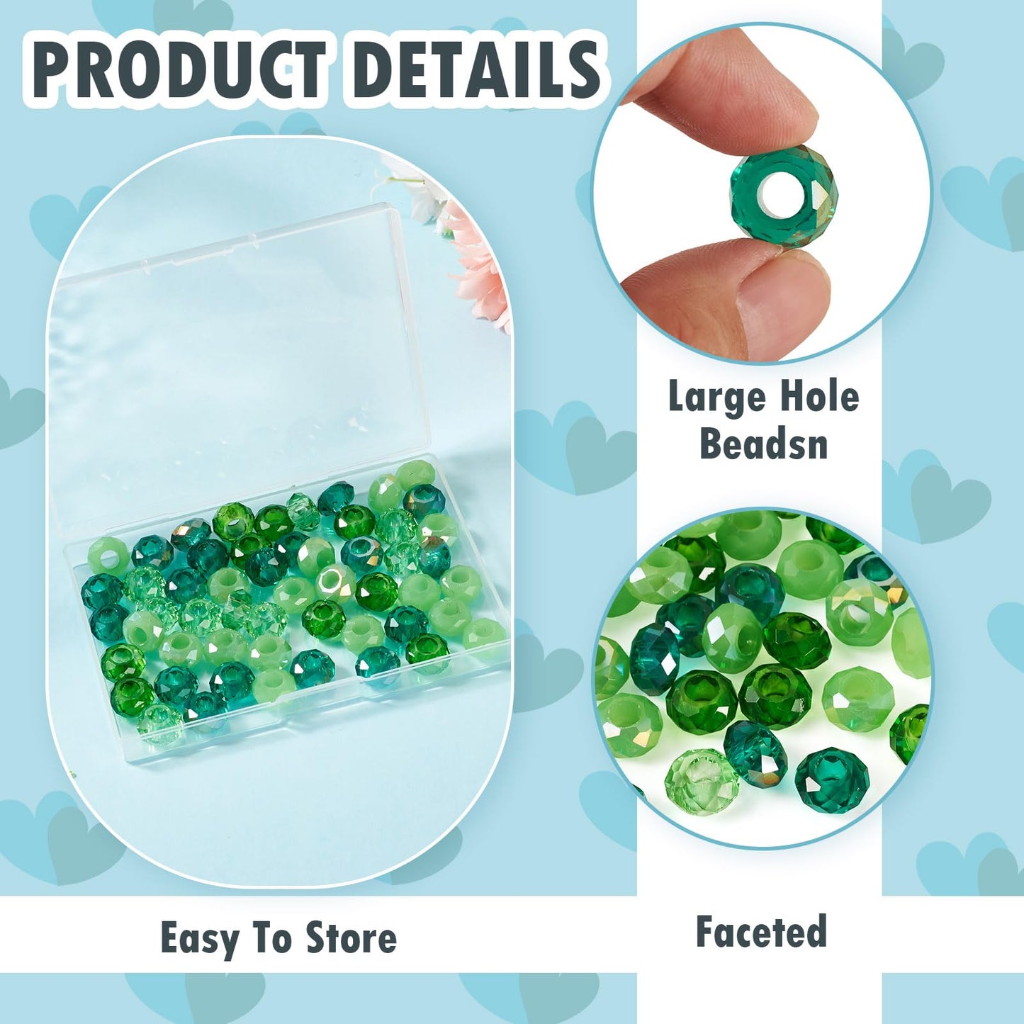 Craftdady 54Pcs Large Hole Loose Beads Colorful Faceted Glass Rondelle Green Bead Mixed Color Crystal European Beads 13-14mm for Jewelry Making DIY Grafts Pens Keychain, 6 Colors