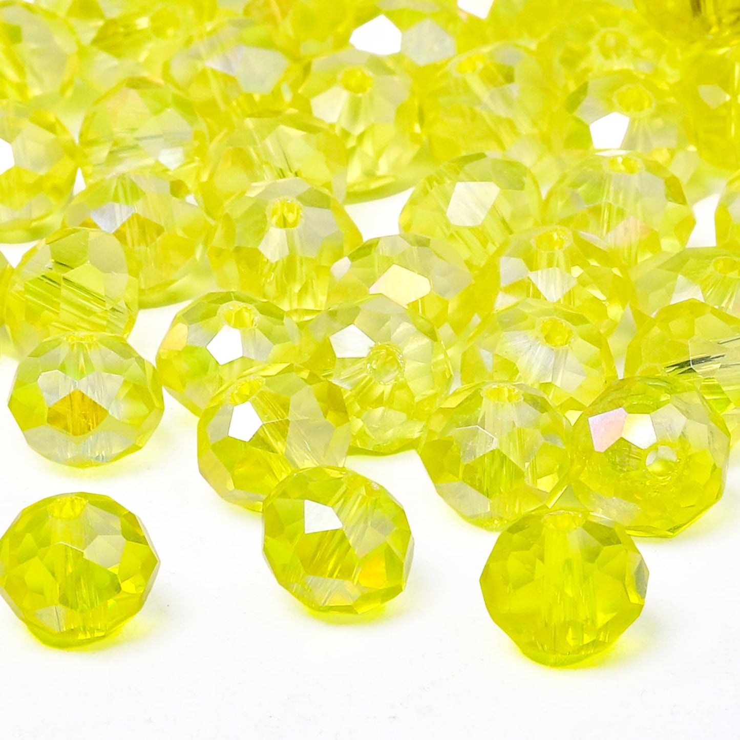 NITOPUPU 300pcs 8mm Crystal Glass Beads for Jewelry Making Faceted Rondelle Flat Beads for Bracelets Necklace Earrings DIY Crafts (Yellow Crystal AB Bead)