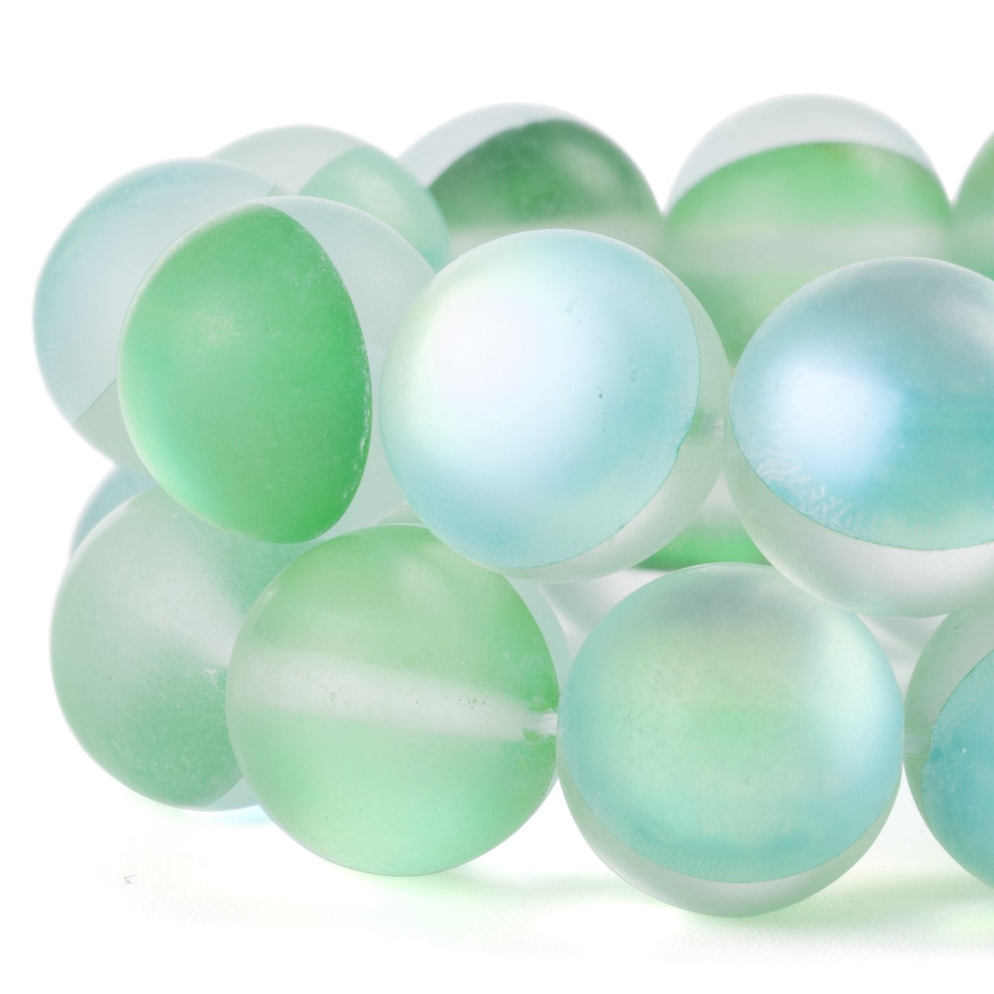 RUBYCA 8mm Round Moonstone Matte Crystal Glass Beads Aura for Jewelry Making Green, 1 Strand