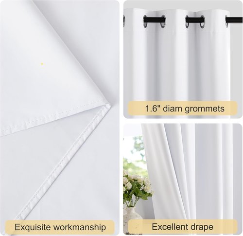 NICETOWN 100% Blackout Window Curtain Panels - Thermal Insulated Drapes, 78" Length, Snow White, Set of 2