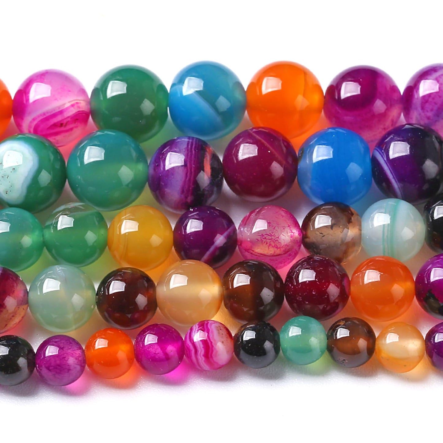 12MM Natural Stone Colorful Stripe Agate Energy Healing Beads Round Loose Beads for Jewelry Making Bracelet 32pcs 15"