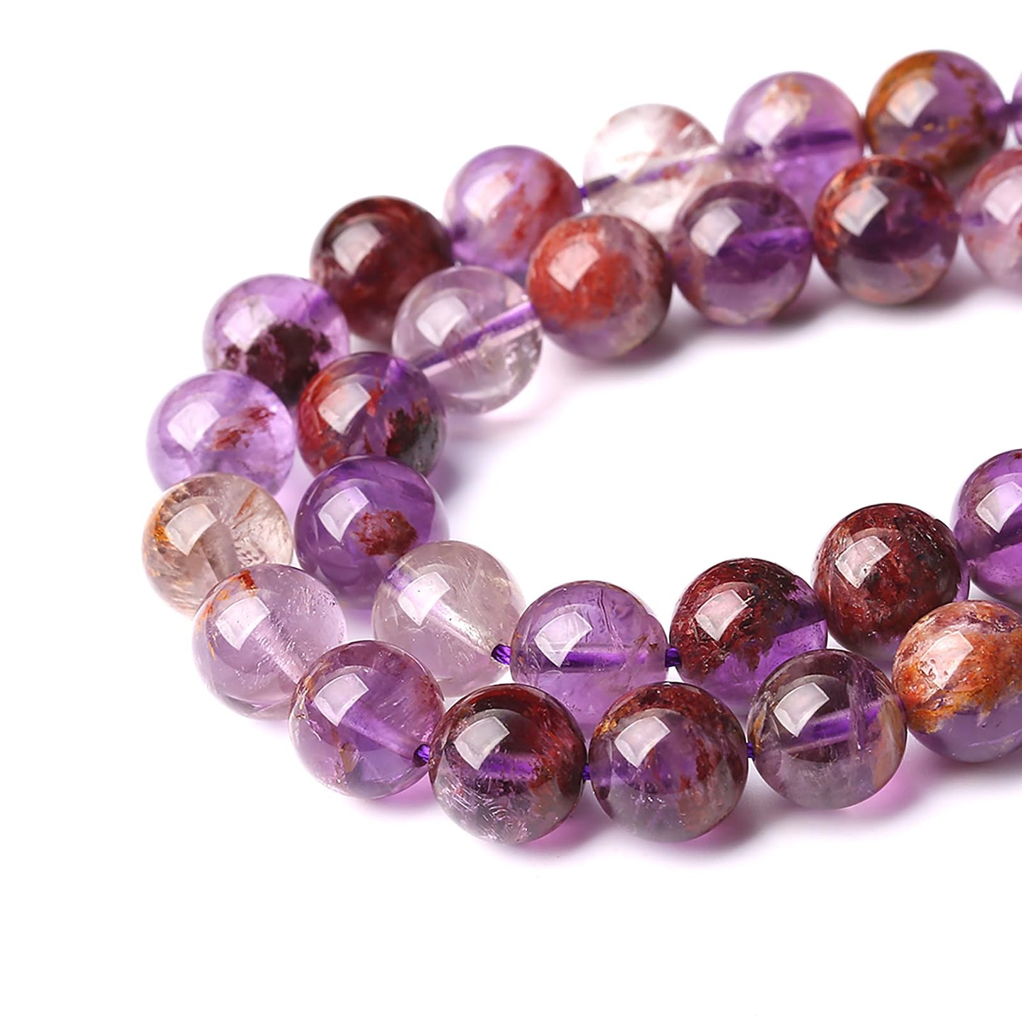 10MM 36PCS Natural Gemstone Purple Ghost Crystal Stone Beads for Jewelry Making DIY Bracelet