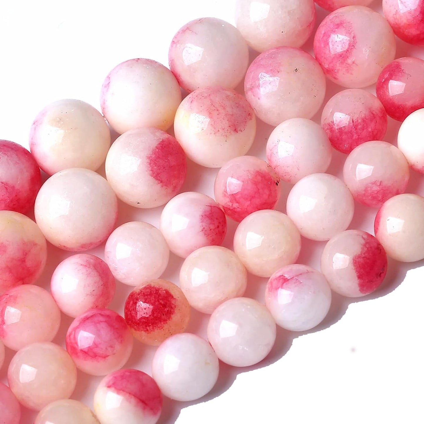 90pcs 8mm Natural Pink White Jade Stone Beads Round Beads Energy Healing for DIY Jewelry Bracelet Necklace Making 2 Strands 32"