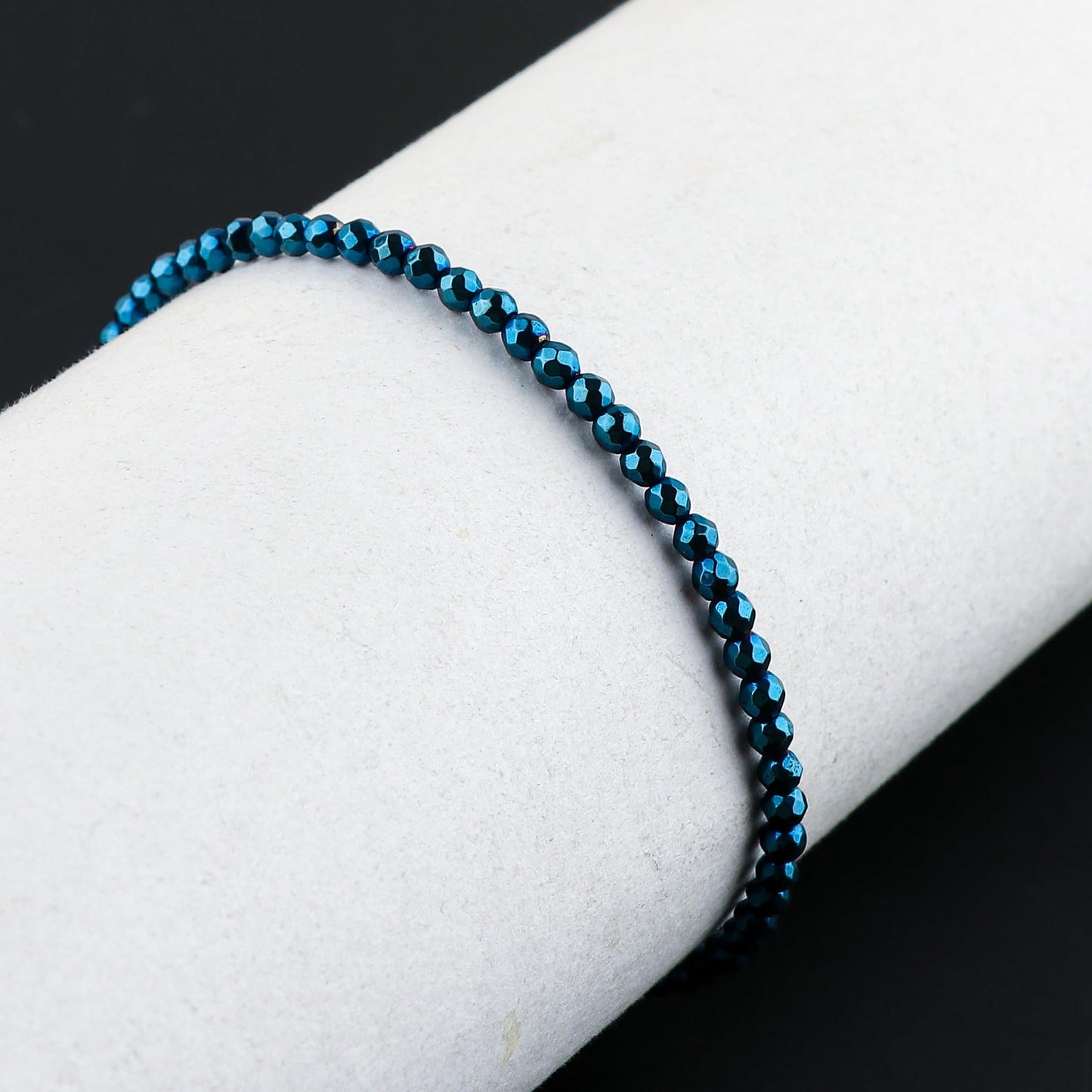 CRYSTALINES Genuine Blue Hametite Gemstone Bracelet, Faceted Beads Stones, Hypoallergenic Handmade Boho Jewelry for Women, Healing Crystals, Adjustable Silver Chain 7+1inch, Birthday Gift