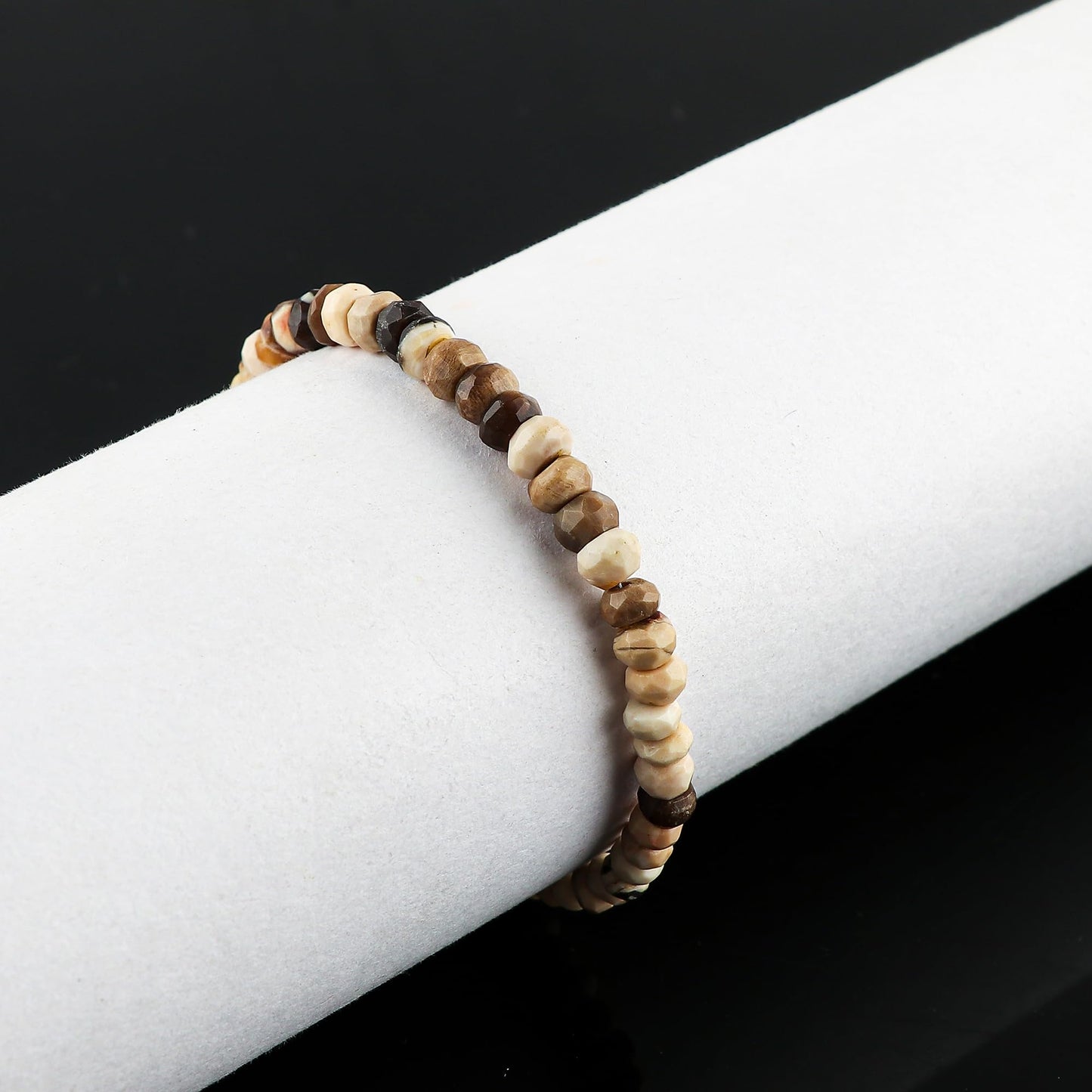 CRYSTALINES Natural Petrified Wood Jasper Gemstone Bolo Bracelet, Faceted Beads Stones, Hypoallergenic Handmade Boho Jewelry for Women, Healing Crystals, Adjustable Silver Chain 6+4inch, Jewelry Gift