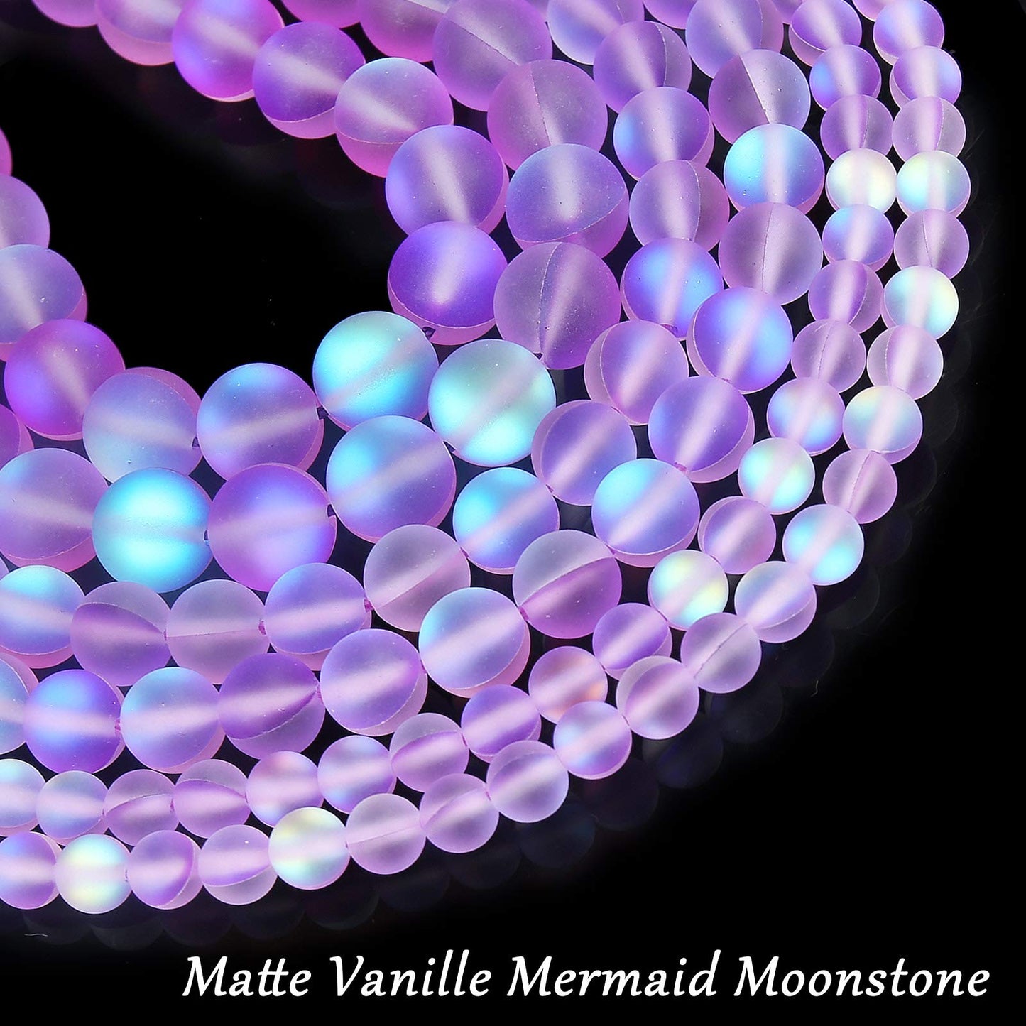 Matte Purple Aurora Crystal Glass Beads, 6MM Frosted Glitter Shining Mermaid Round Loose Beads, Rainbow Holographic Synthetic Moonstone for Jewelry Making DIY Bracelet