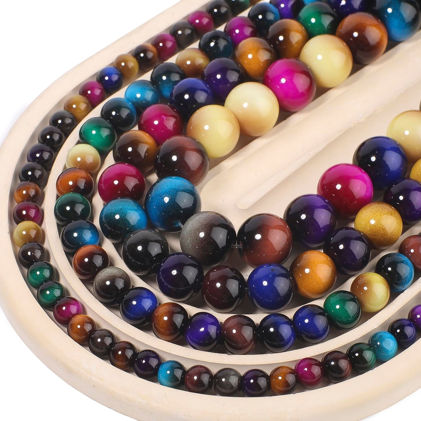 Song Xi 38PCS 10mm Mixed Color Tiger Eye Gemstone Beads for Jewelry Making, Round Smooth Glass Beads for DIY Bracelet Necklace Earring Keychain, Arts and Crafts, for Christmas Wedding Birthday
