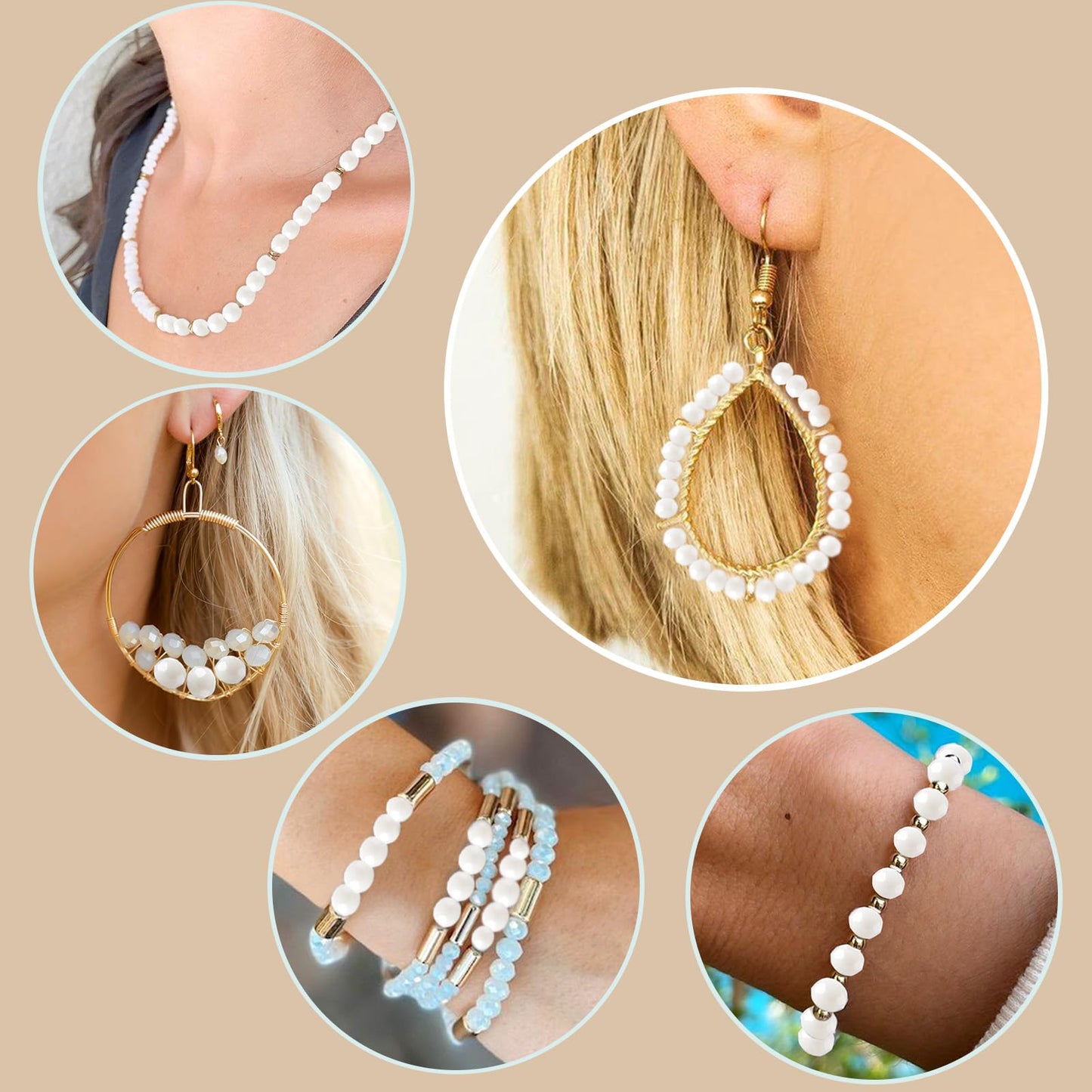 Elecrelive 630Pcs White Glass Beads 8mm Faceted Rondelle Beads Briolette Tiny Loose Crystal for Bracelets Earring Jewelry Making
