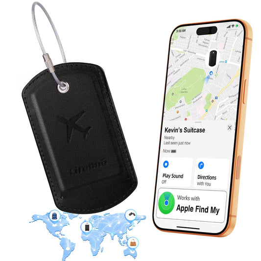 Luggage Tags Built-in Anti-Loss Tracker, Luxury Leather Luggage Tags for Suitcase, Travel Bags, Backpacks, Travel Organizer for Lost Baggage Prevention (S-Black)