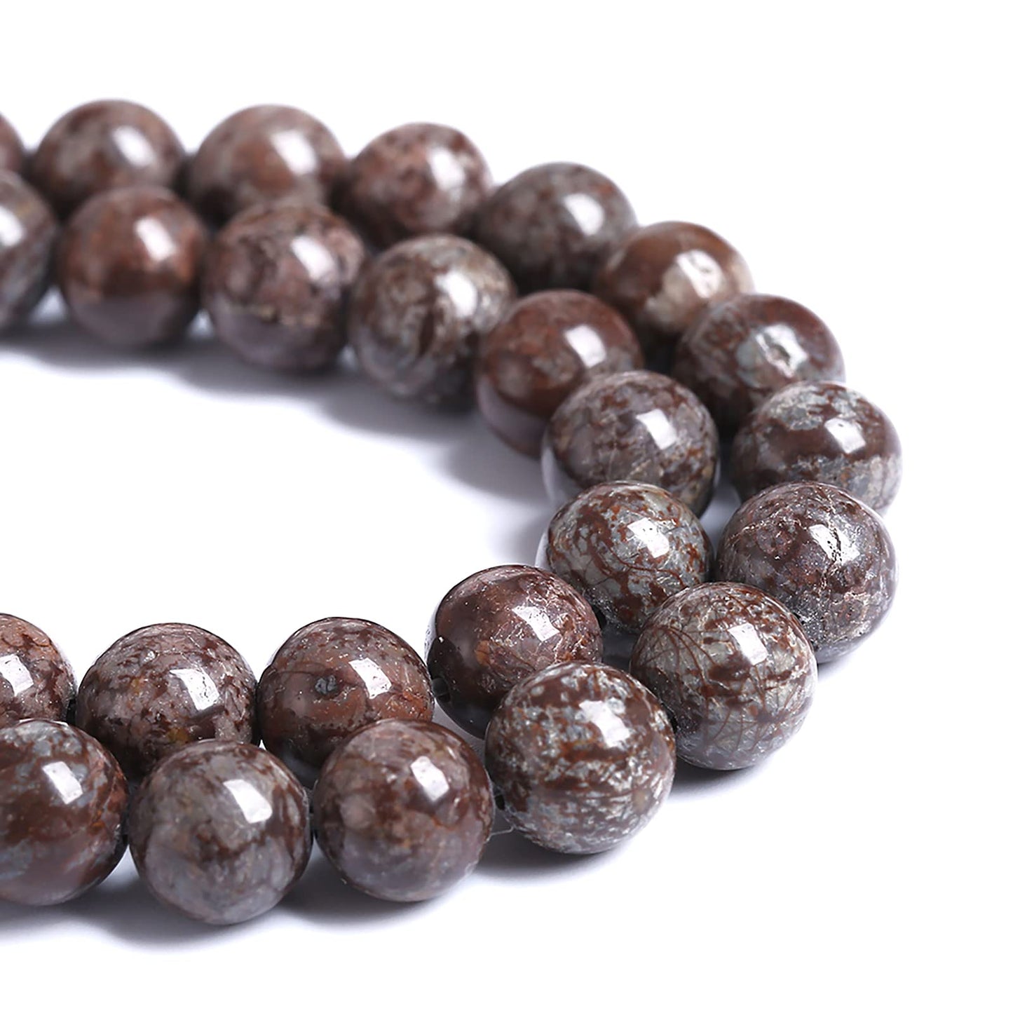 8MM 45PCS Natural Stone Brown Snowflake Jasper Obsidian Loose Beads for Jewelry Making DIY Bracelet