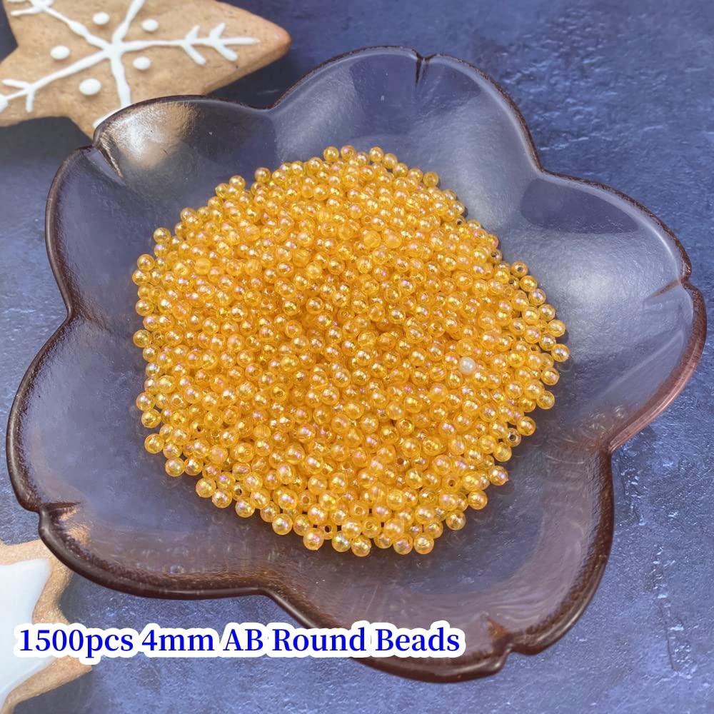 1500 Pcs 4mm Acrylic Round Beads AB Colors Round Spacer Beads for Earring Bracelet Necklace Key Chains Jewelry DIY Craft Making (Orange AB)