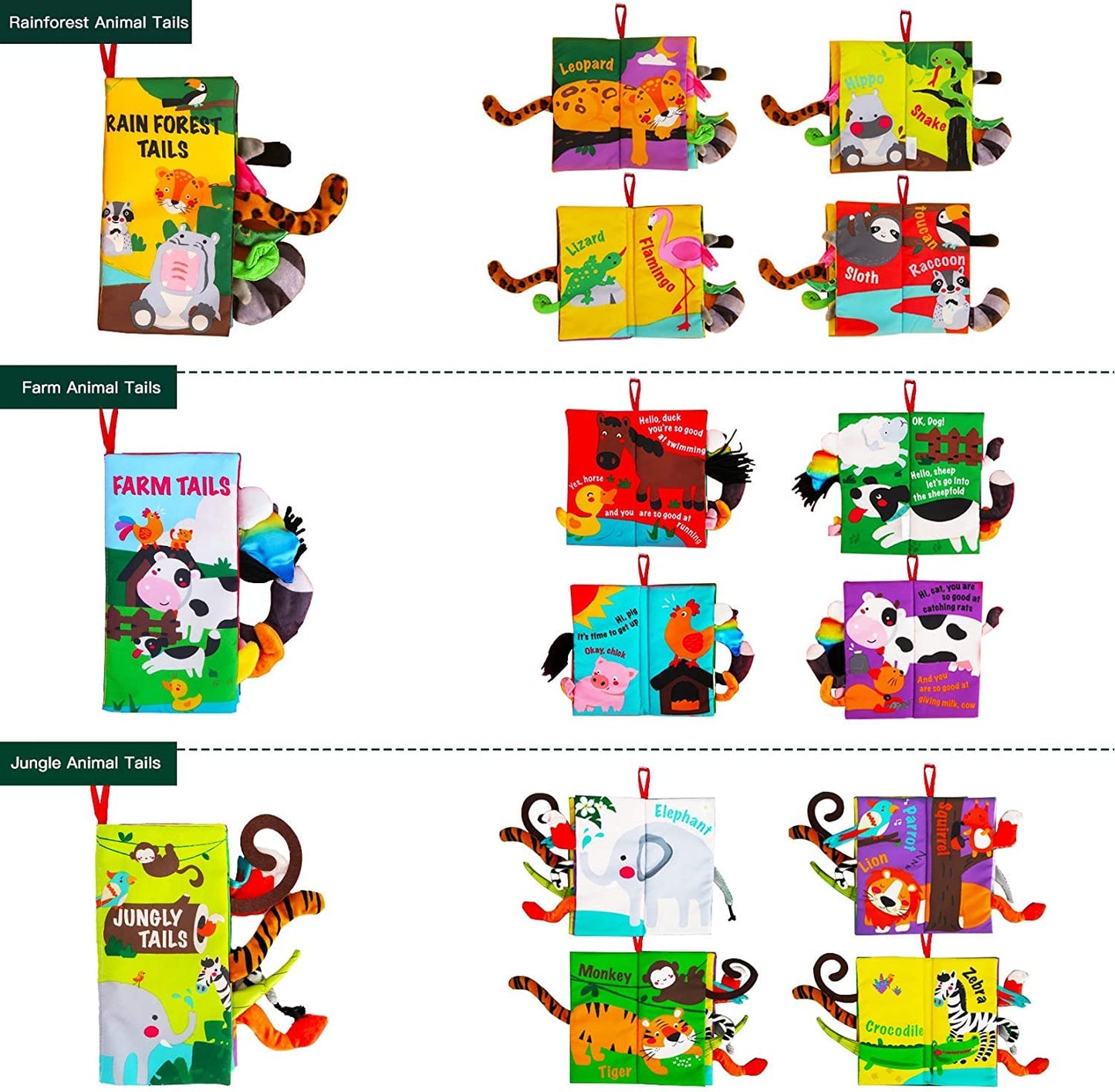 beiens Baby Books Toys, Touch and Feel Cloth Crinkle Soft Books, Toys for 0-3-6-12-18 Months Infant Newborn Baby Boy Girl Shower Gifts Set, Sensory Learning Stroller Toys (3PCS)