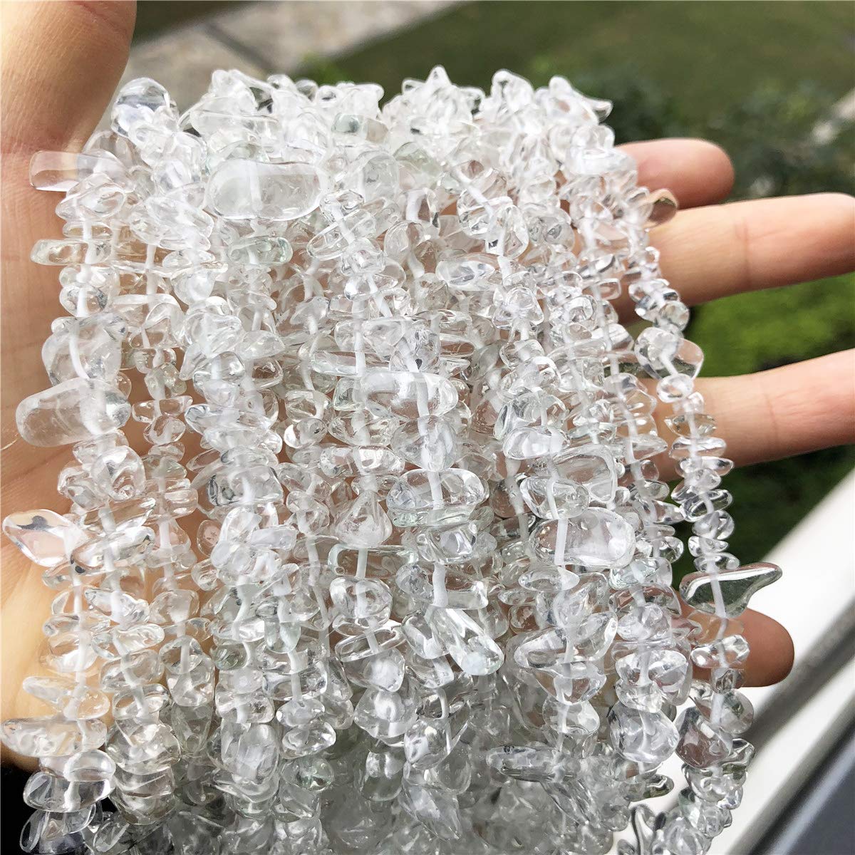 favoramulet 5-8mm Synthetic Rock Quartz Tumbled Stone Chip Beads for Jewelry Making, Irregular Shaped Healing Crystal Loose Bead Supply, Pack of 2 Strands(64 inches)