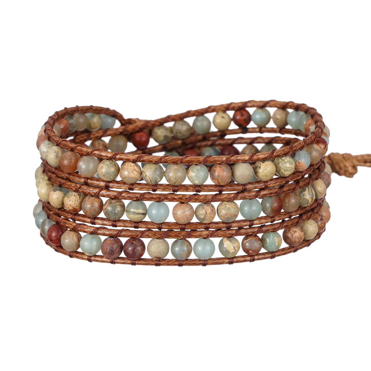 Plumiss Women Unique Natural Agalmatolite 4mm Bead Healing Stone 3 Wrap Bracelets Gift