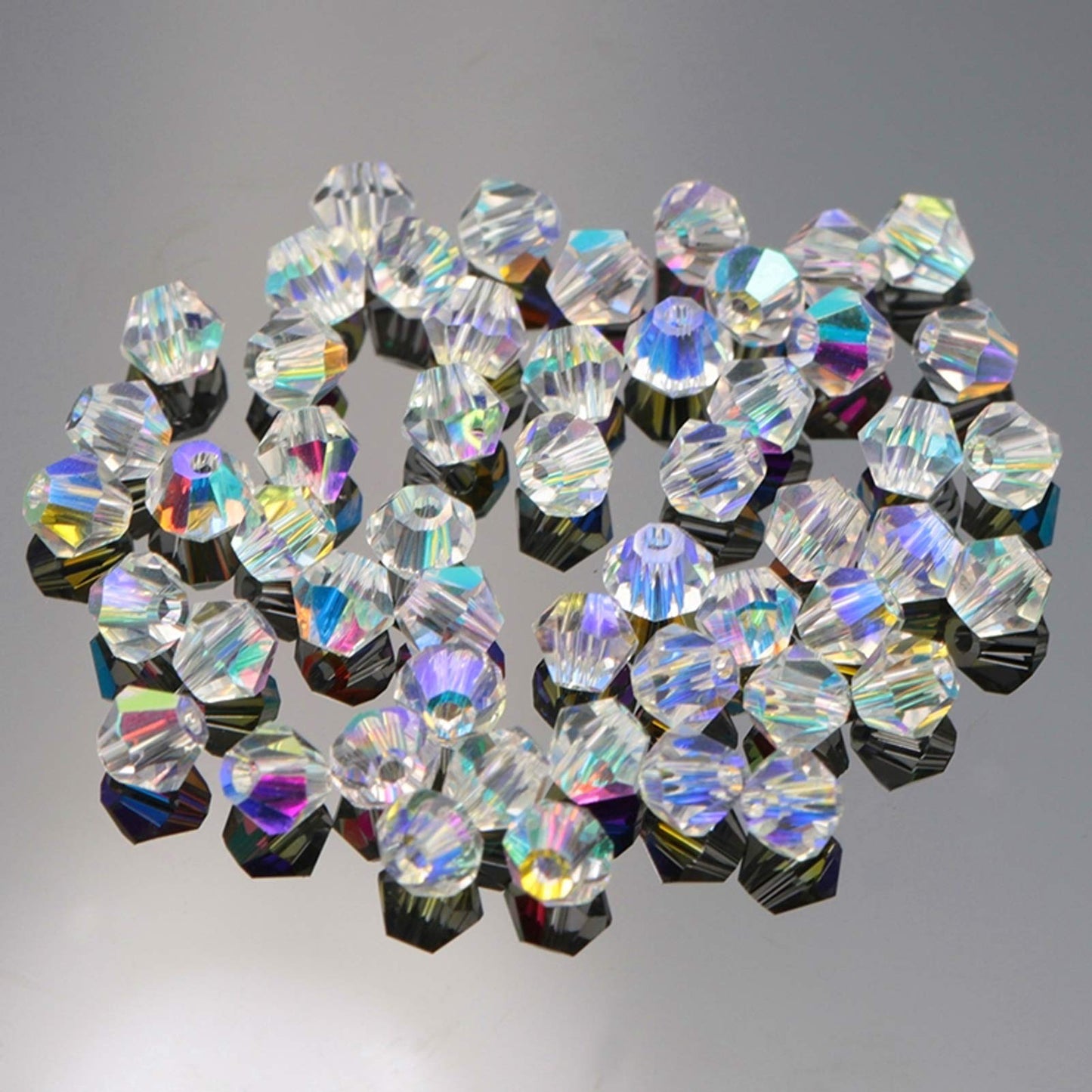 Dowarm 250PCS Bicone Crystal Beads 6MM, Faceted Bicone Glass Beads for Jewelry Craft Making, DIY Bracelet, Necklace, Dolls, Loose Spacer Beads (Crystal AB, 6MM)