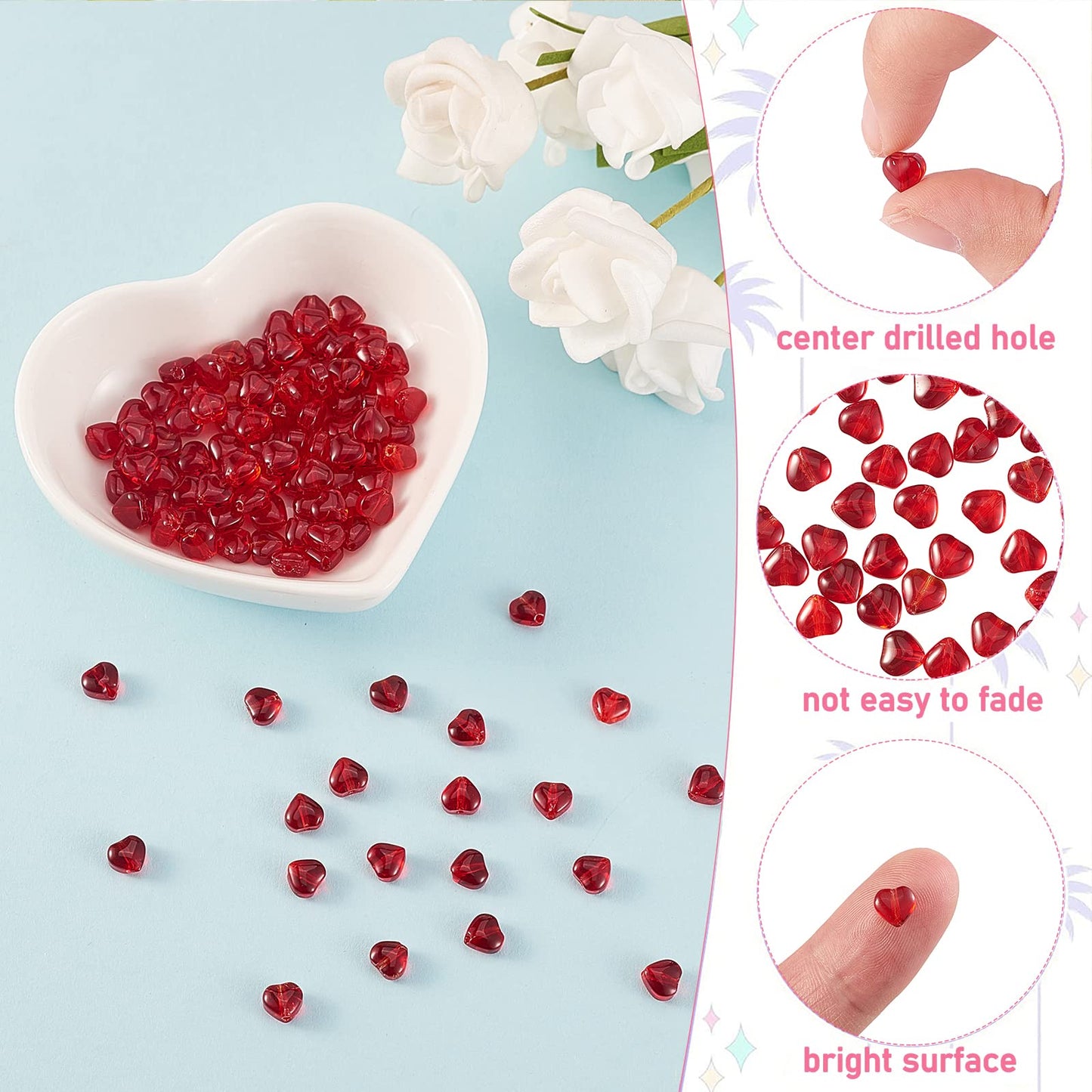 UR URLIFEHALL 100 Pcs Imitation Jade Glass Beads Heart Shape Crystal Spacer Beads for DIY Crafts Jewelry Making