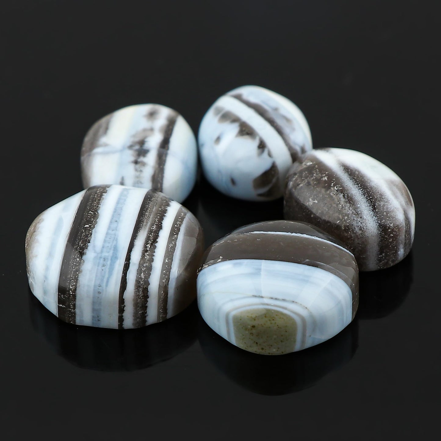 CRYSTALINES 5pcs, Natural Opal with Chalcedony Gemstones, Wholesale Polished Crystals, Flatback Cabochon, DIY Crafts Jewelry Making, Bulk Loose Stone Supply, Wire Wrapp, Gem Collection, Giftgiving
