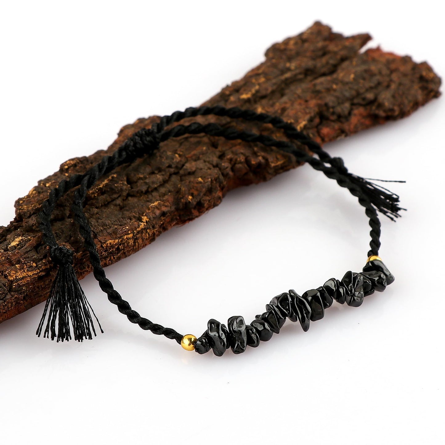 TGH Natural Black Spinel Chips Braided Bracelet Healing Birthday Resizable Hand Braid Rope Thread Protection Bracelet for Men Women Gemstone Jewelry 7 inch Christmas Gift (Black Spinel)