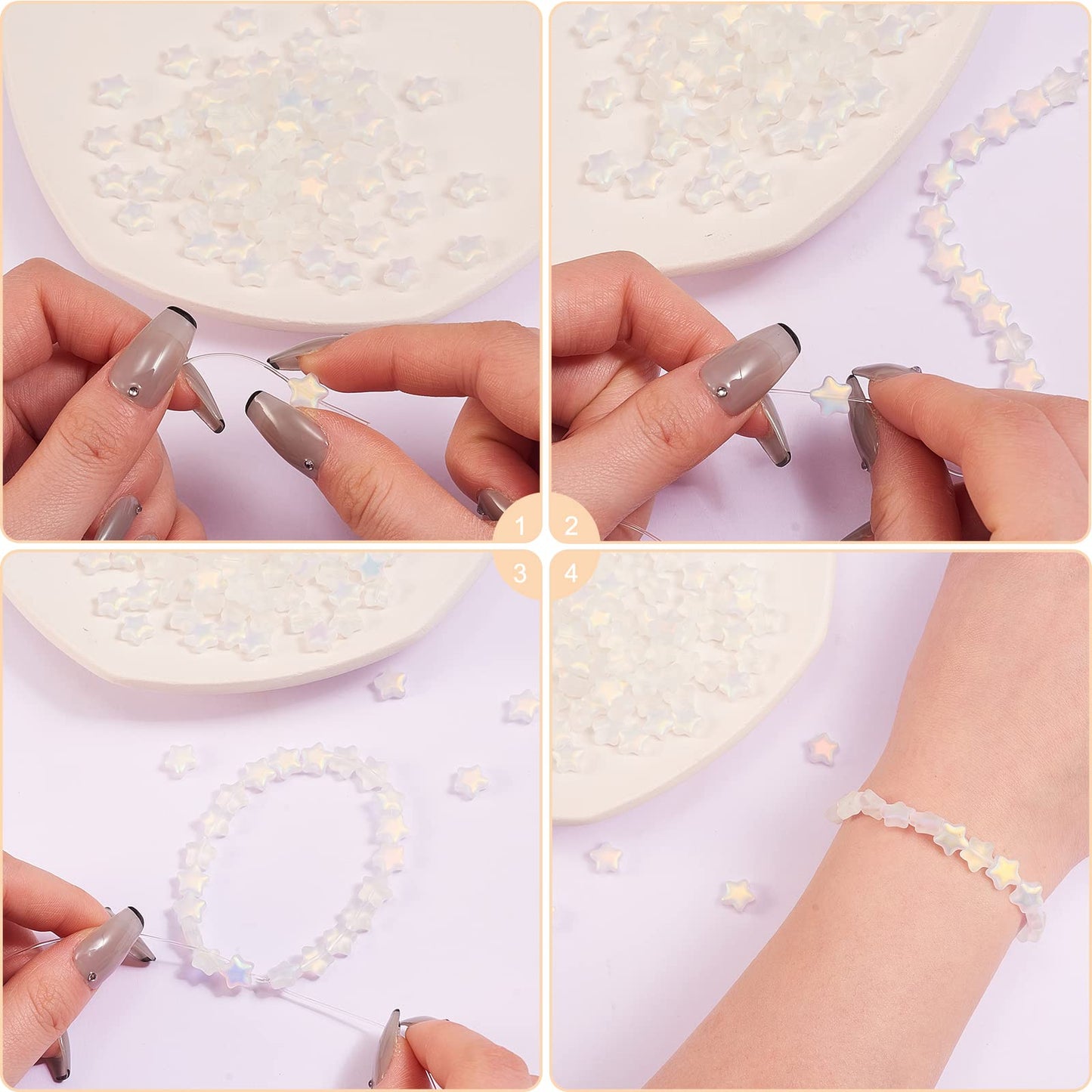 UR URLIFEHALL 100 Pcs Spray Painted Glass Star Beads AB Color Plated Frosted Glass Beads for Earring Bracelet Necklace DIY Craft Making