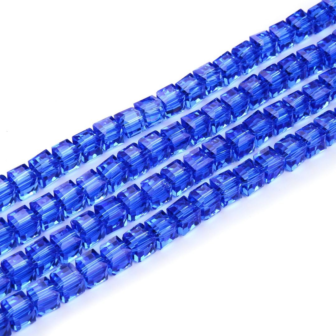 200pcs Czech Faceted Cube Crystal Glass Loose Beads Spacer Bulk 6mm (0.24 Inch) Sapphire Blue for DIY Jewelry Craft Making CCC613