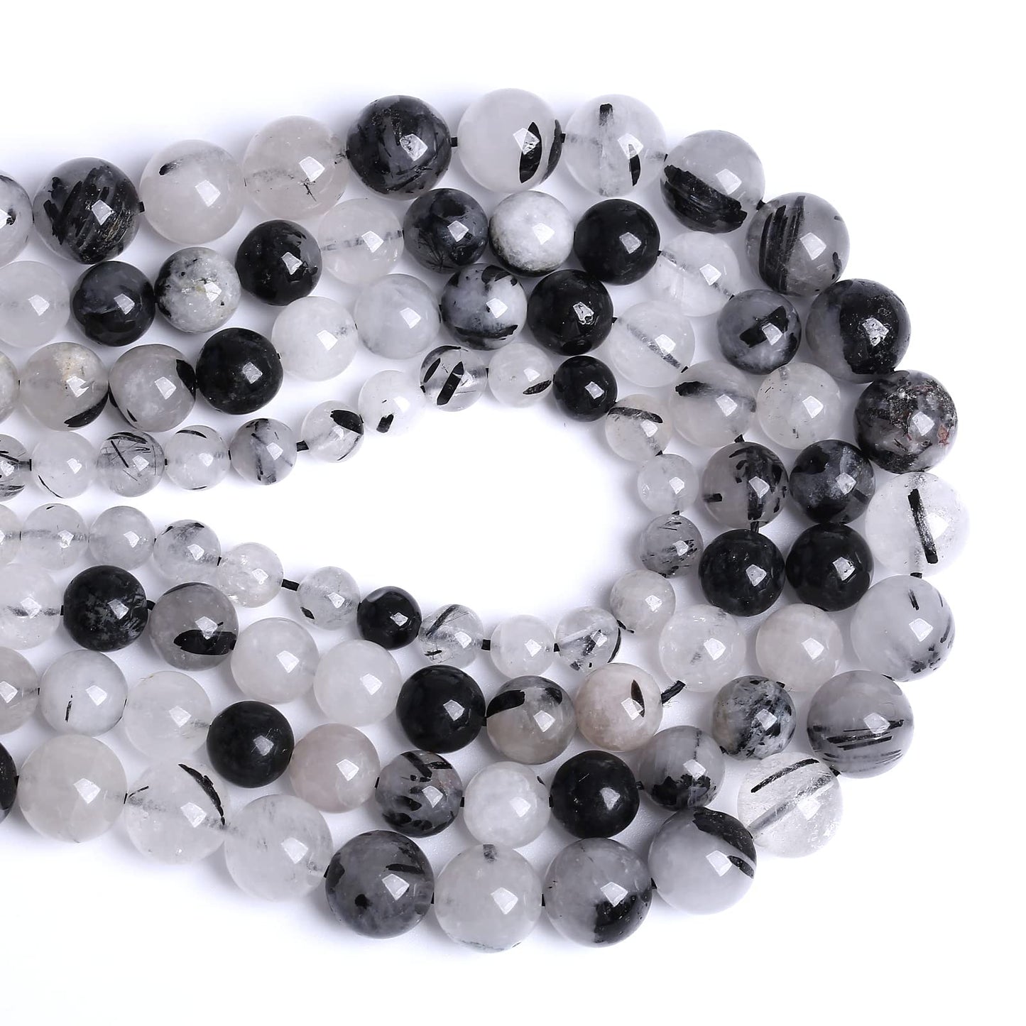 8MM 45PCS Natural Crystal Stone Black Rutile Quartz Gemstone 2A Grade Loose Beads for Jewelry Making DIY Bracelet Necklace Semi Precious Beads 1 Strand