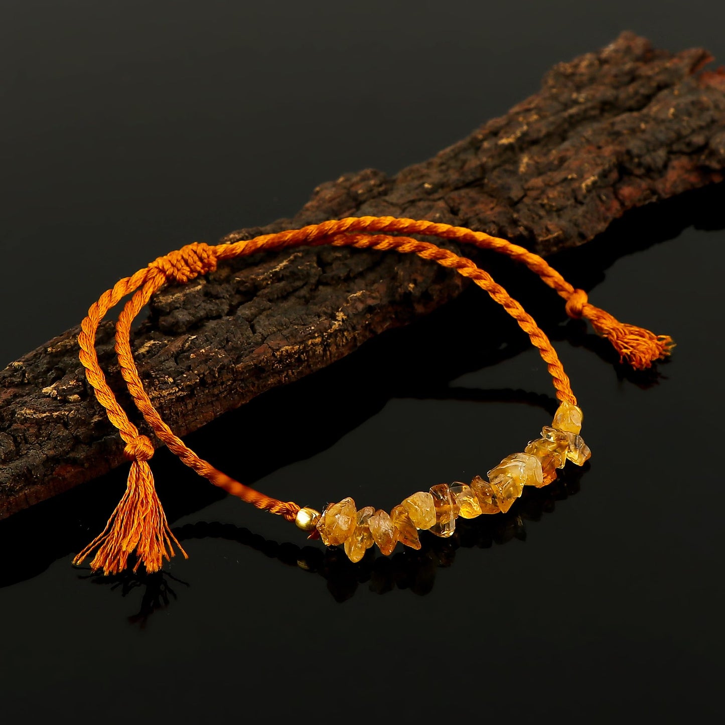TGH Natural Citrine Chips Braided Bracelet Healing Birthday Gift for Her Resizable Hand Braid Rope Thread Protection Bracelet for Men Women Gemstone Jewelry 7 inch Christmas Gift (Citrine)