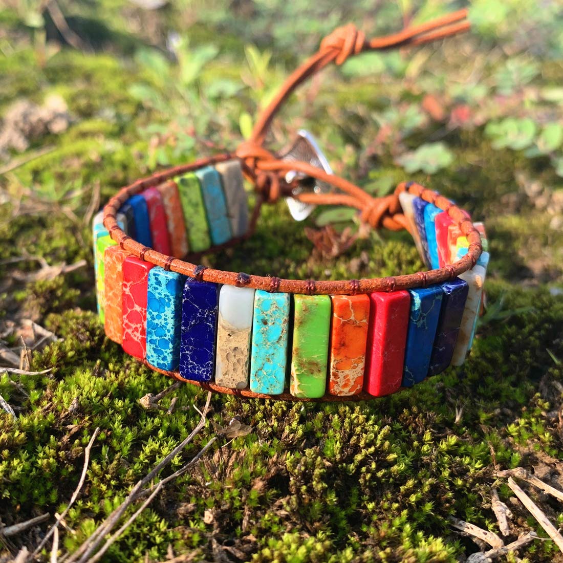 YGLINE Leather Handmade 7 Chakra Yaga Bead Wrap Bracelet Jewelry