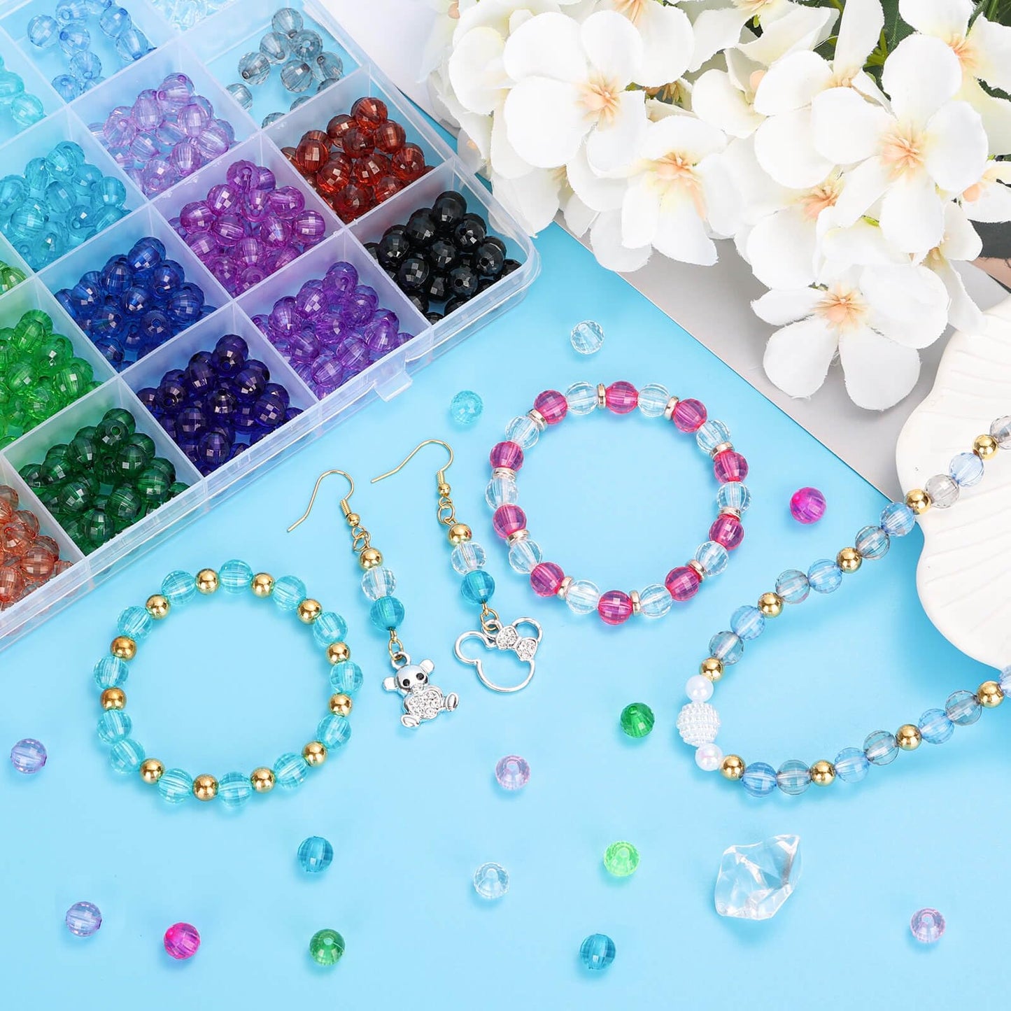 Paxcoo 700 Pcs Crystal Acrylic Beads Faceted Bicone Gem Beads for Jewelry Making (8 MM)