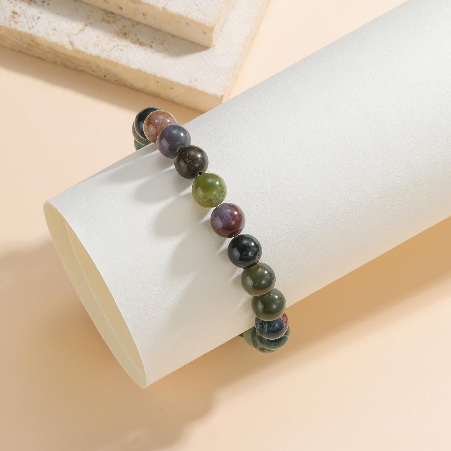 Udolfly Womens Crystal Beaded Bracelets for Women Men Protective Energy Bracelet Natural Gemstone Bead Bracelet 8mm Agate