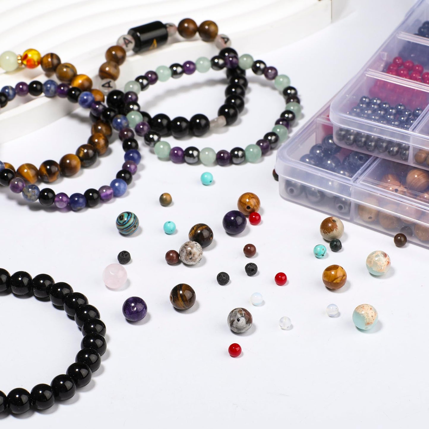 1080pcs 4mm Natural Round Stone Beads Gemstone Crystal Loose Beads Smooth Bead for Bracelet Necklace Earring Jewelry Making Kit