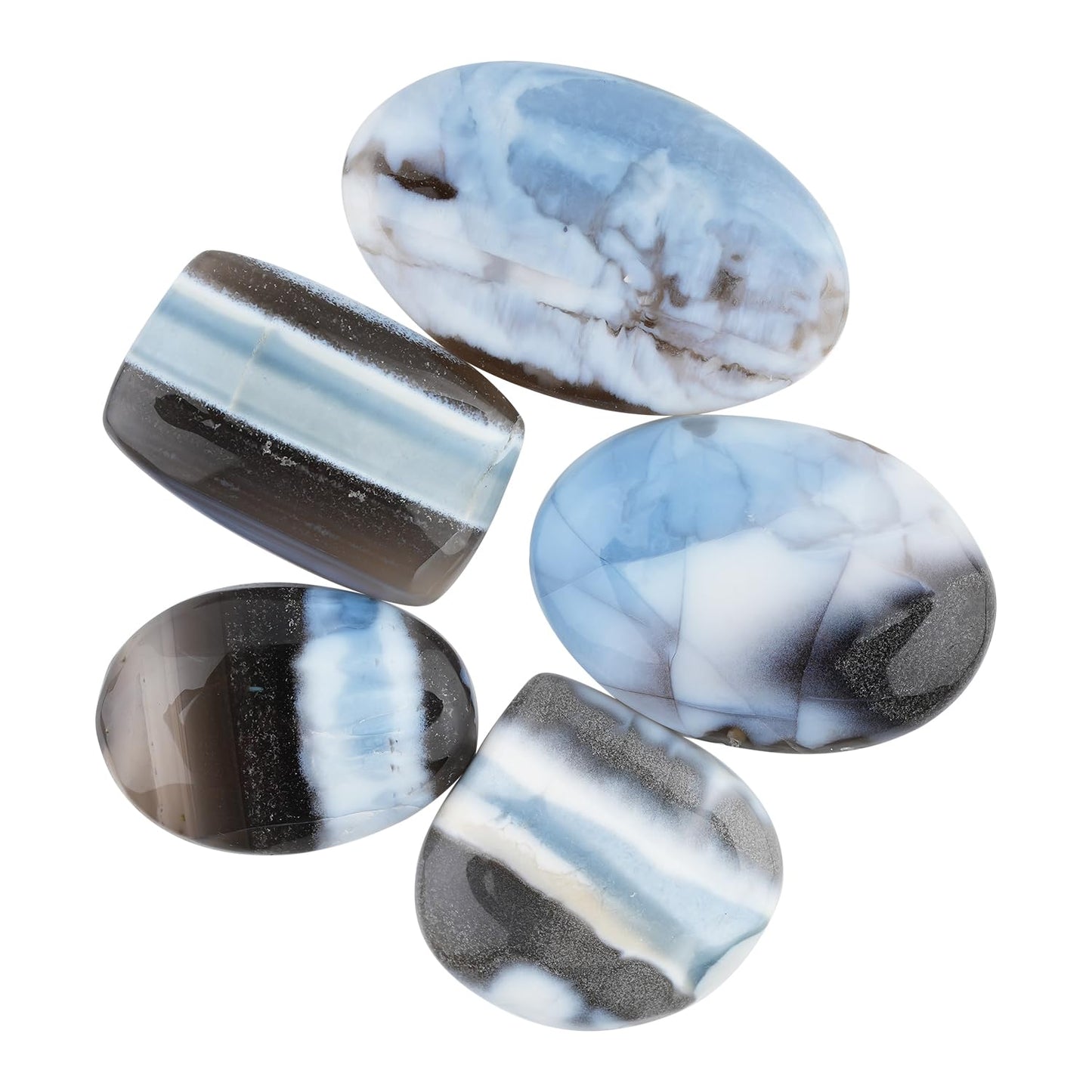 ColouredRocks (150+ carats. (5pcs.) BANDED BLUE OPAL, Mix Shape, Natural Cabochon Crystals, Loose Gemstone, Wholesale Polished Supply, Jewelry Making, DIY Craft, Gem Collection (25-30mm free size)