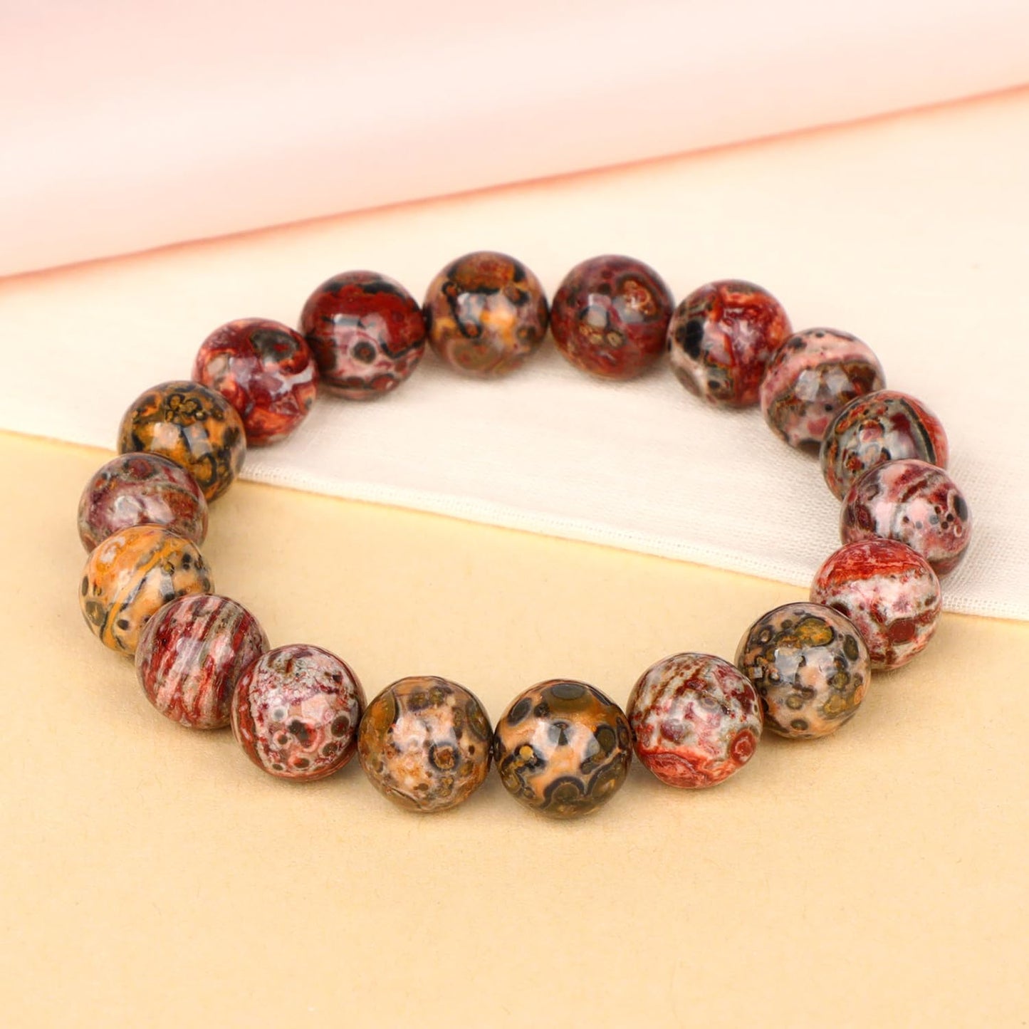 LPBeads Handmade Natural Gemstone Stretch Elastic 10mm Leopard Jasper Bracelet Healing Crystal Round Stone Beads Jewelry Gifts for Women Men