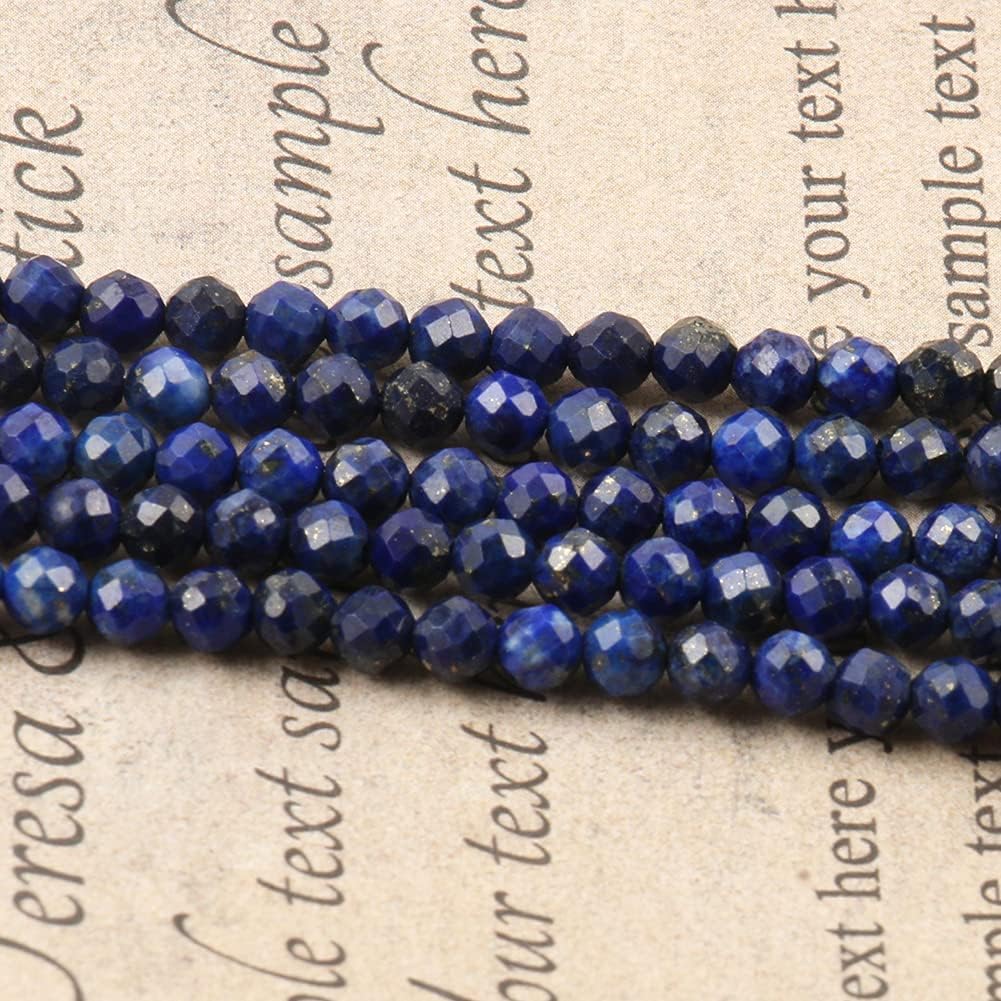 Song Xi 90pcs 4mm Natural Dark Lapis Lazuli Gemstone Beads Faceted Round Loose Stone Beads for Jewelry Making (1 Strand)