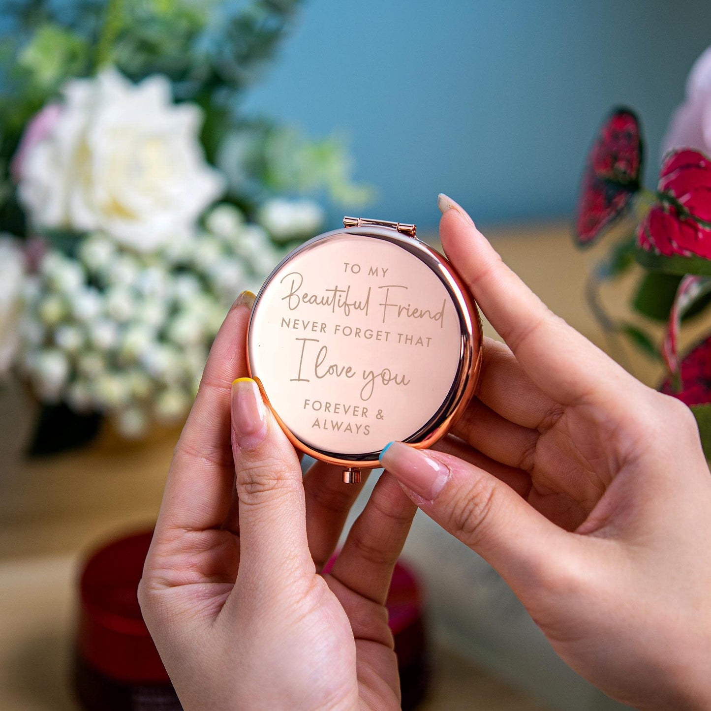 Best Friend Birthday Gifts for Friend | Sentimental Friend Gift Ideas for Women | Friendship Gifts for BFF, Bestfriend, Besties, Long Distance, Christmas | I Love You Friend | Rose Gold Compact Mirror