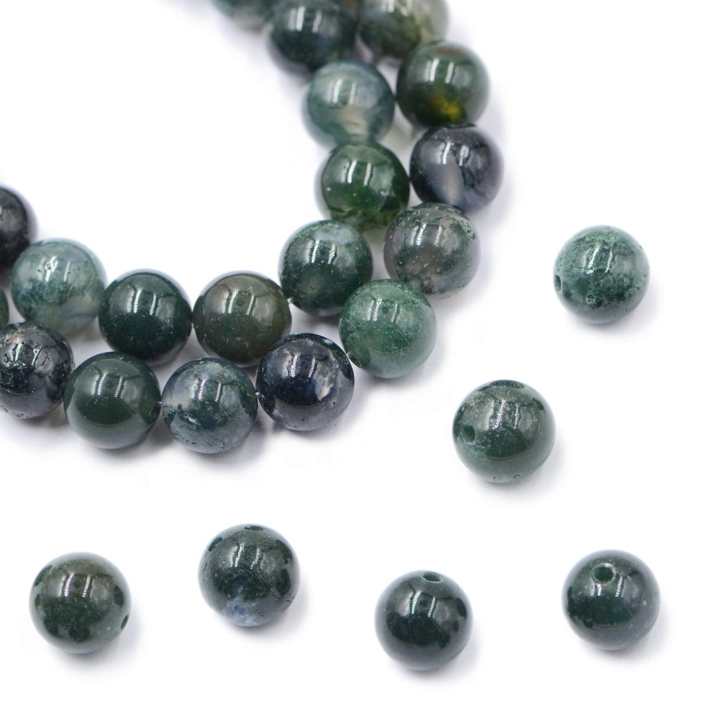 AD Beads Natural Gemstone Round Loose Beads 15" for Bracelet Necklace Earrings Jwelery Making Crafts DIY (6mm, Moss Agate)