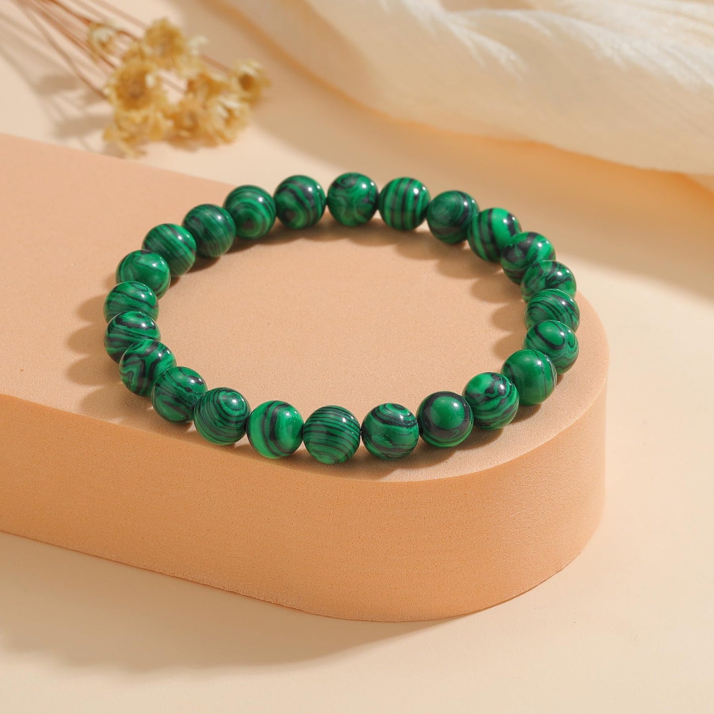 Udolfly Womens Crystal Beaded Bracelets for Women Men Protective Energy Bracelet Natural Gemstone Bead Bracelet 8mm Malachite