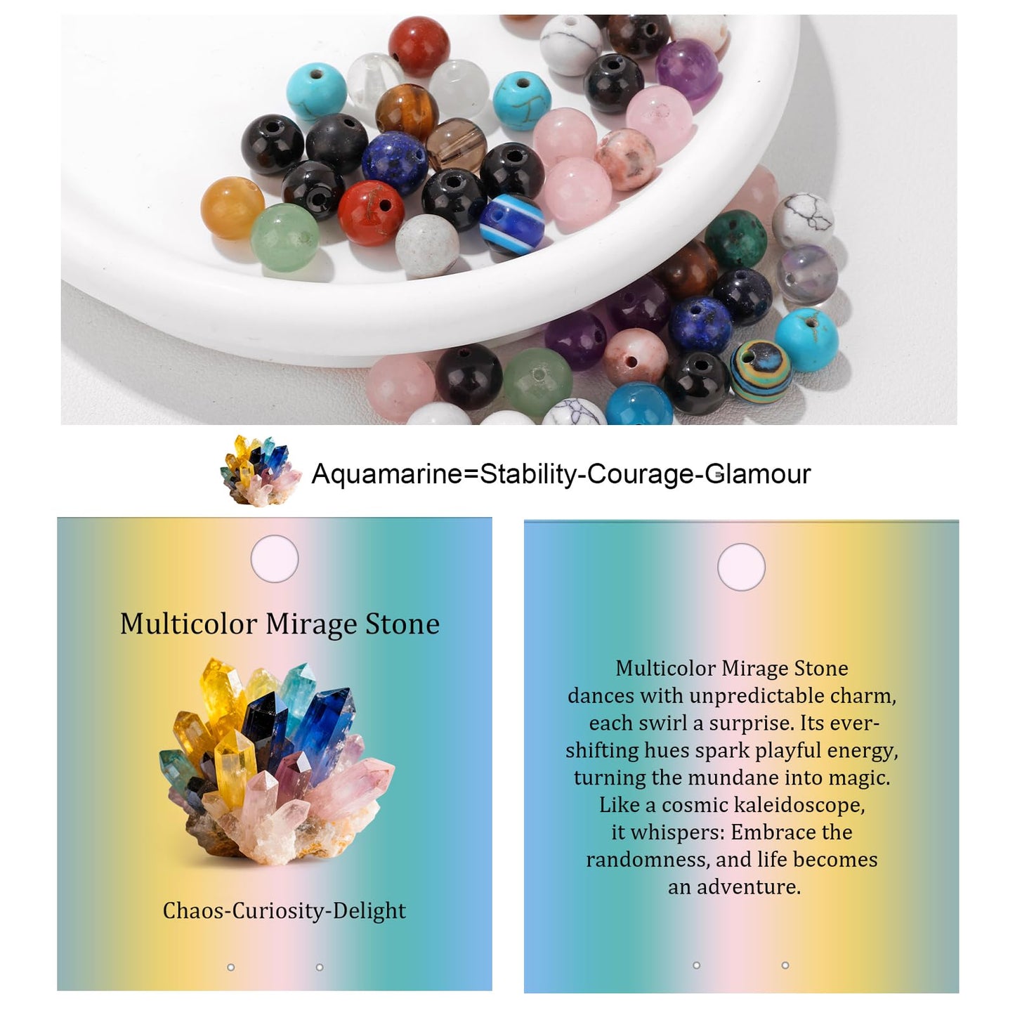 Vinswet 60pcs 6mm Multicolor Natural Stone Beads Round Genuine Real Stone Beading Loose Gemstones DIY Smooth Bead for Bracelet Necklace Earrings Jewelry Making