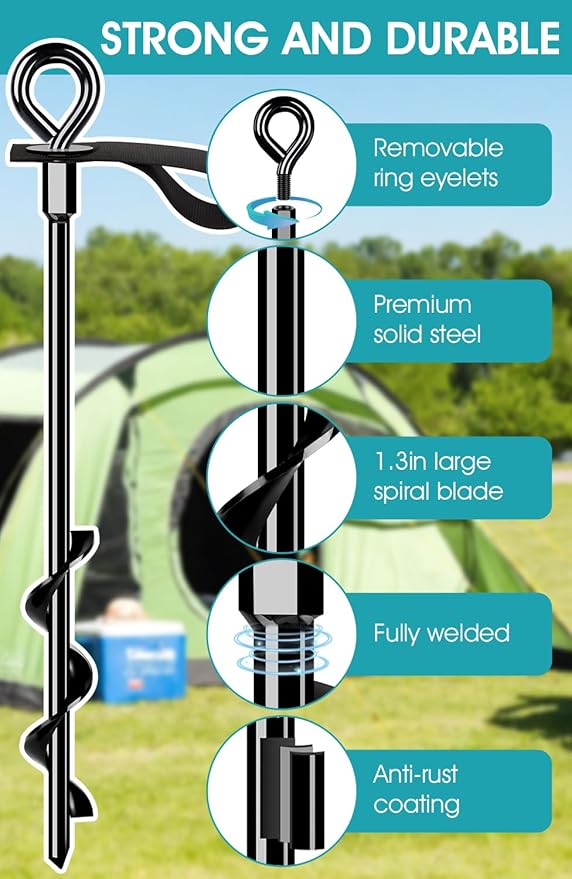 Trampoline Anchors Set of 8 - Heavy Duty Trampoline Stakes - Ground Anchors Resistant High Wind - Ground Stakes Heavy Duty with Straps