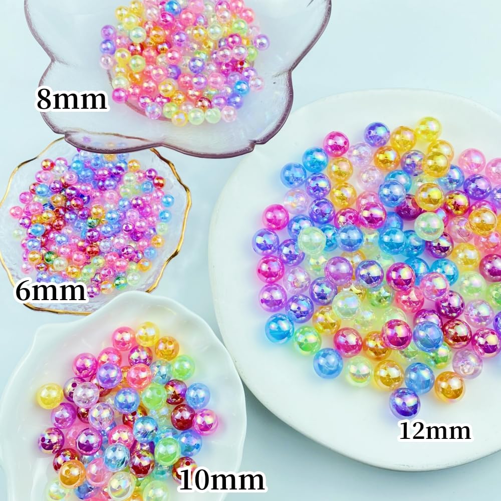 1000pcs Acrylic Round Beads 6mm AB Colors Craft Beads Round Spacer Beads with Holes for Earring Bracelet Necklace Key Chains Jewelry Making(Mix AB Colors)