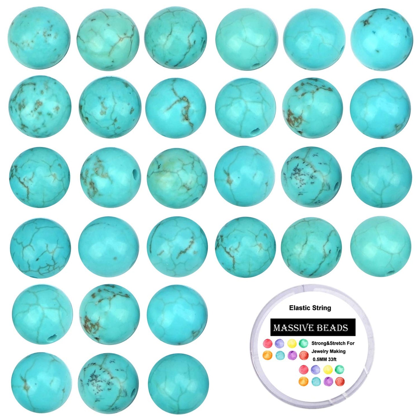 80Pcs Natural Crystal Beads Stone Gemstone Round Loose Energy Healing Beads with Free Crystal Stretch Cord for Jewelry Making (Turquoise, 10mm)