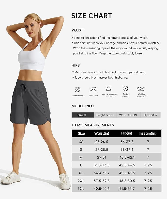 Willit Women's 7" Athletic Running Shorts Long Workout Hiking Shorts Quick Dry High Waisted Active Zipper Pocket(3X-Large)