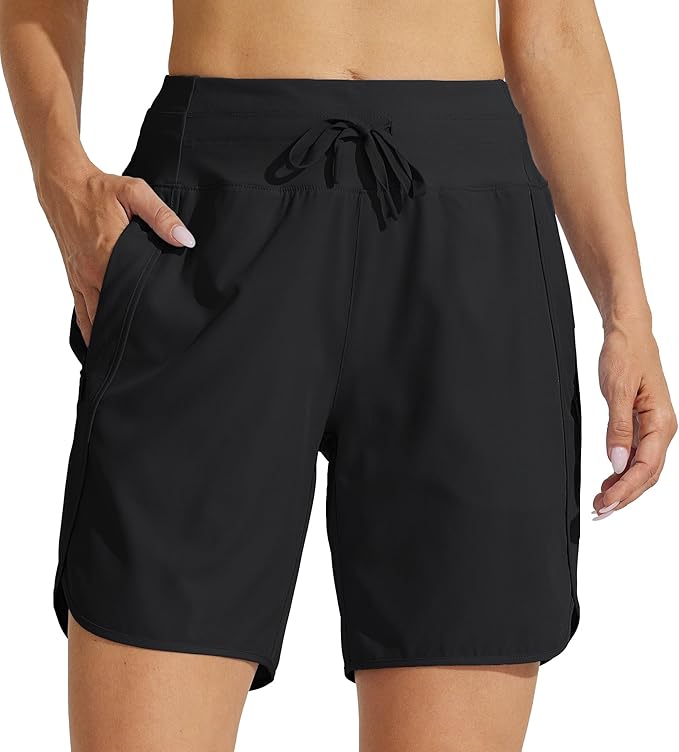 Willit Women's 7" Athletic Running Shorts Long Workout Hiking Shorts Quick Dry High Waisted Active Zipper Pocket(X-Large)